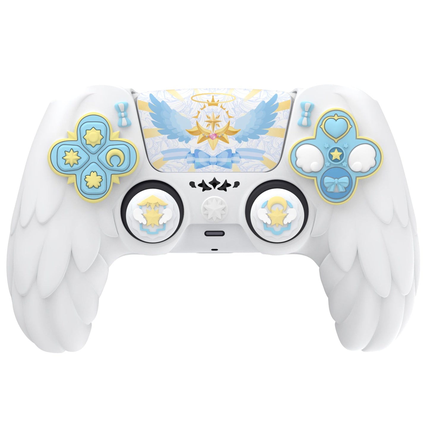 PlayVital Magic Wings Silicone Cover Skin for PS5 Controller with Thumbstick Caps & Themed Stickers, Charging Station Compatible - White PlayVital