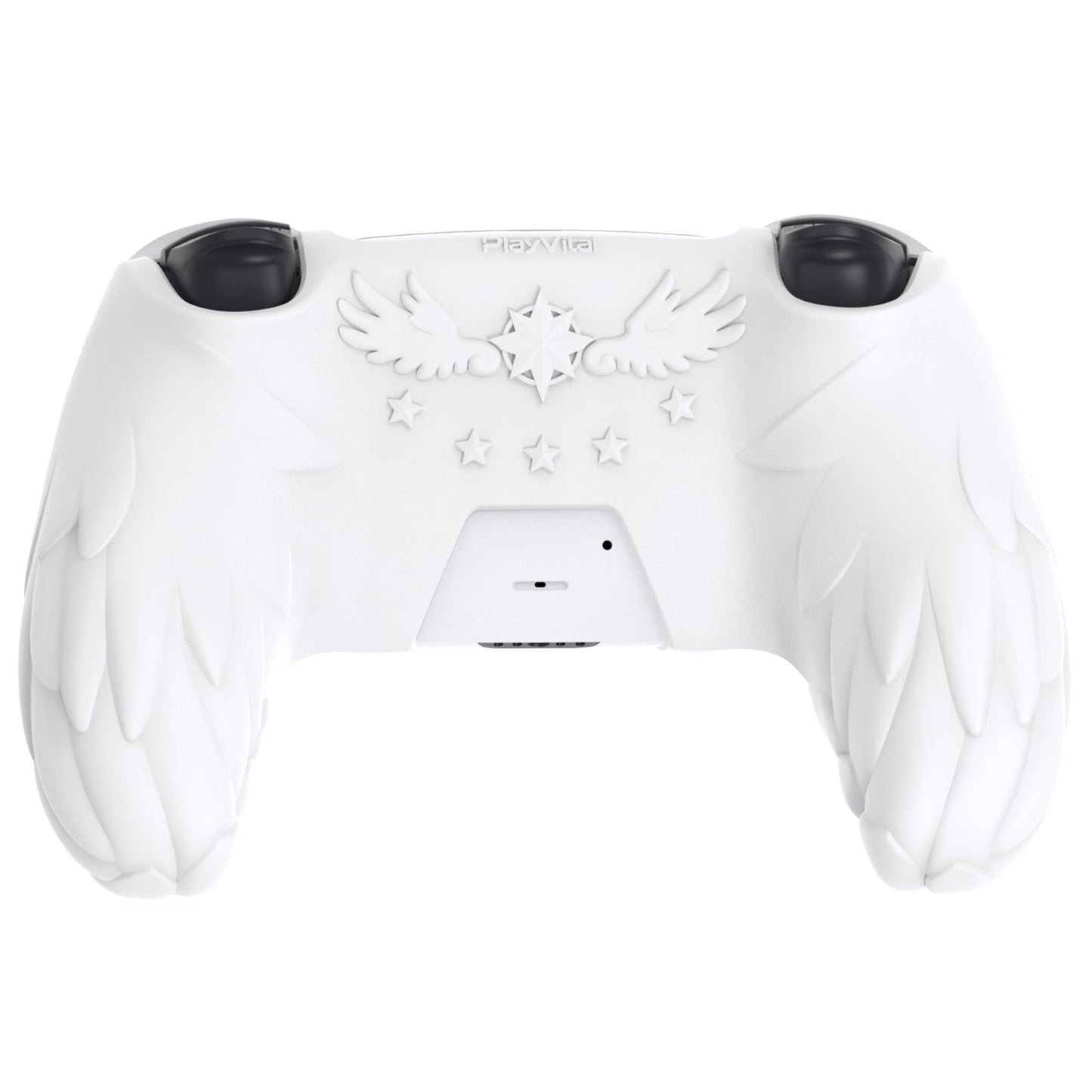 PlayVital Magic Wings Silicone Cover Skin for PS5 Controller with Thumbstick Caps & Themed Stickers, Charging Station Compatible - White PlayVital
