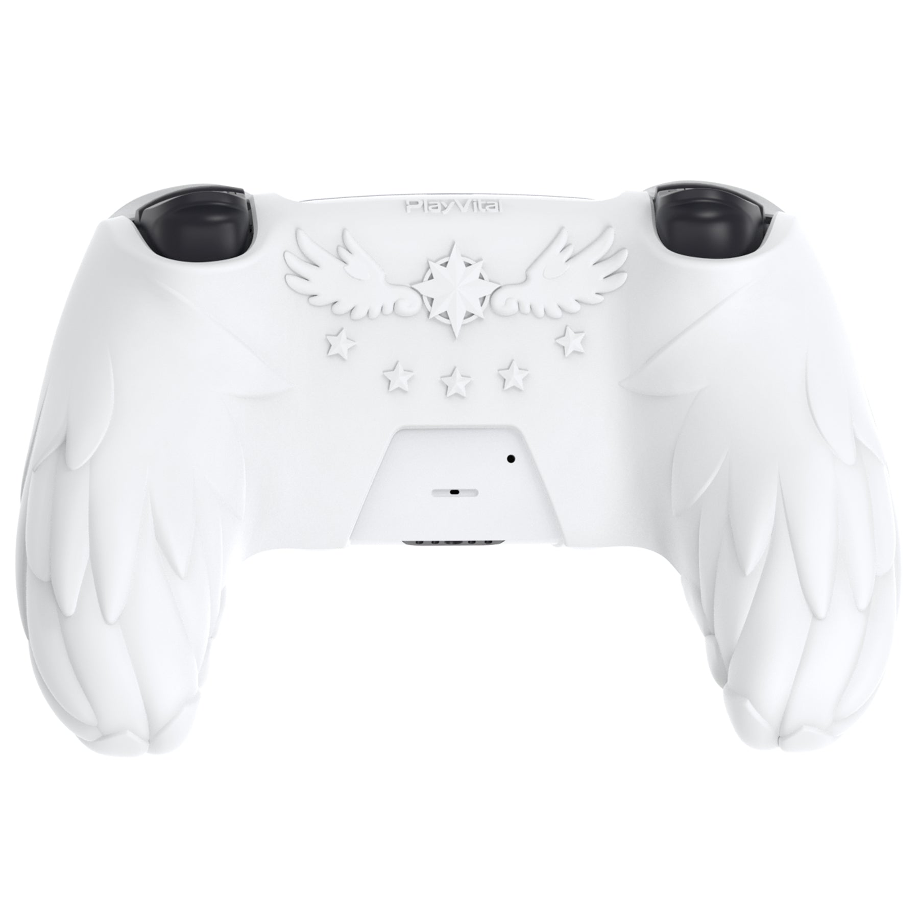 PlayVital Magic Wings Silicone Cover Skin for PS5 Controller with Thumbstick Caps & Themed Stickers, Charging Station Compatible - White PlayVital