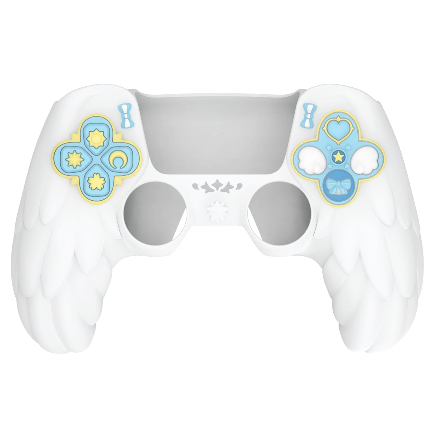 PlayVital Magic Wings Silicone Cover Skin for PS5 Controller with Thumbstick Caps & Themed Stickers, Charging Station Compatible - White PlayVital