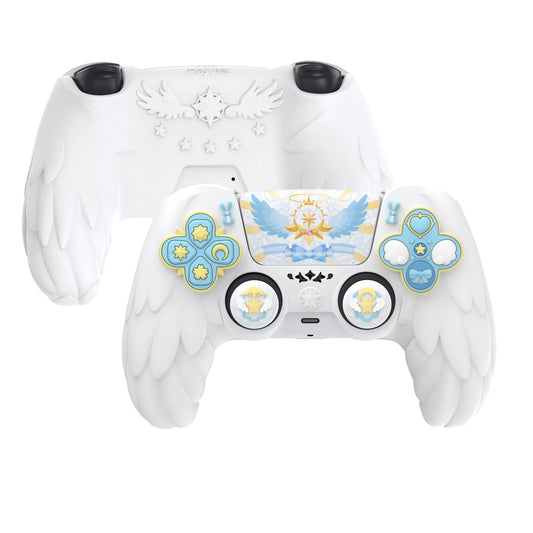 PlayVital Magic Wings Silicone Cover Skin for PS5 Controller with Thumbstick Caps & Themed Stickers, Charging Station Compatible - White PlayVital