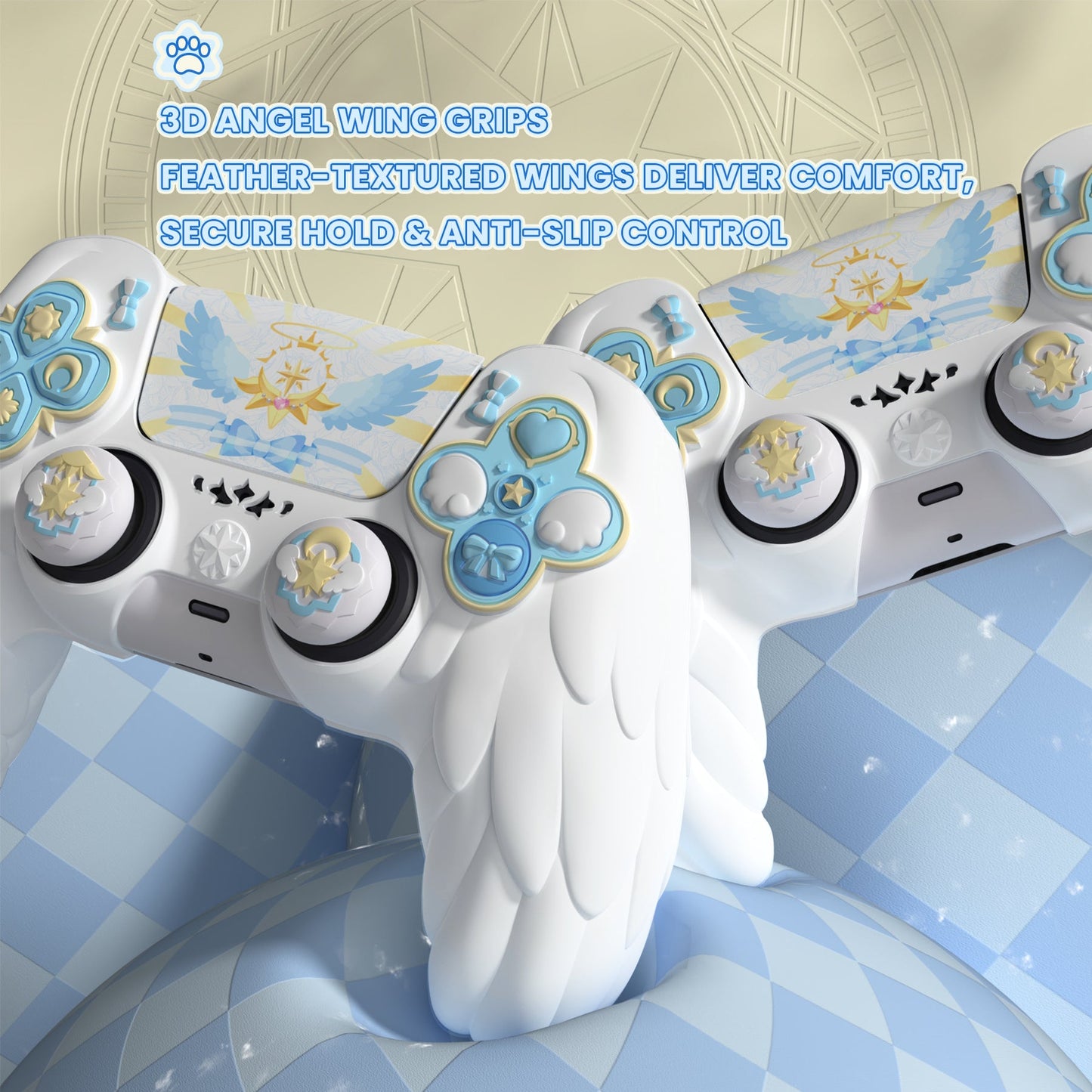 PlayVital Magic Wings Silicone Cover Skin for PS5 Controller with Thumbstick Caps & Themed Stickers, Charging Station Compatible - White PlayVital