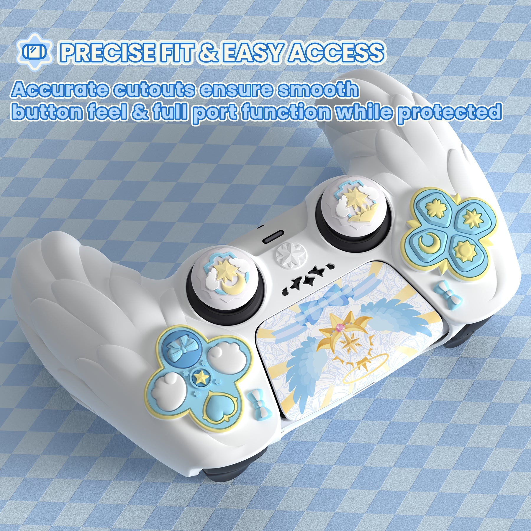 PlayVital Magic Wings Silicone Cover Skin for PS5 Controller with Thumbstick Caps & Themed Stickers, Charging Station Compatible - White PlayVital