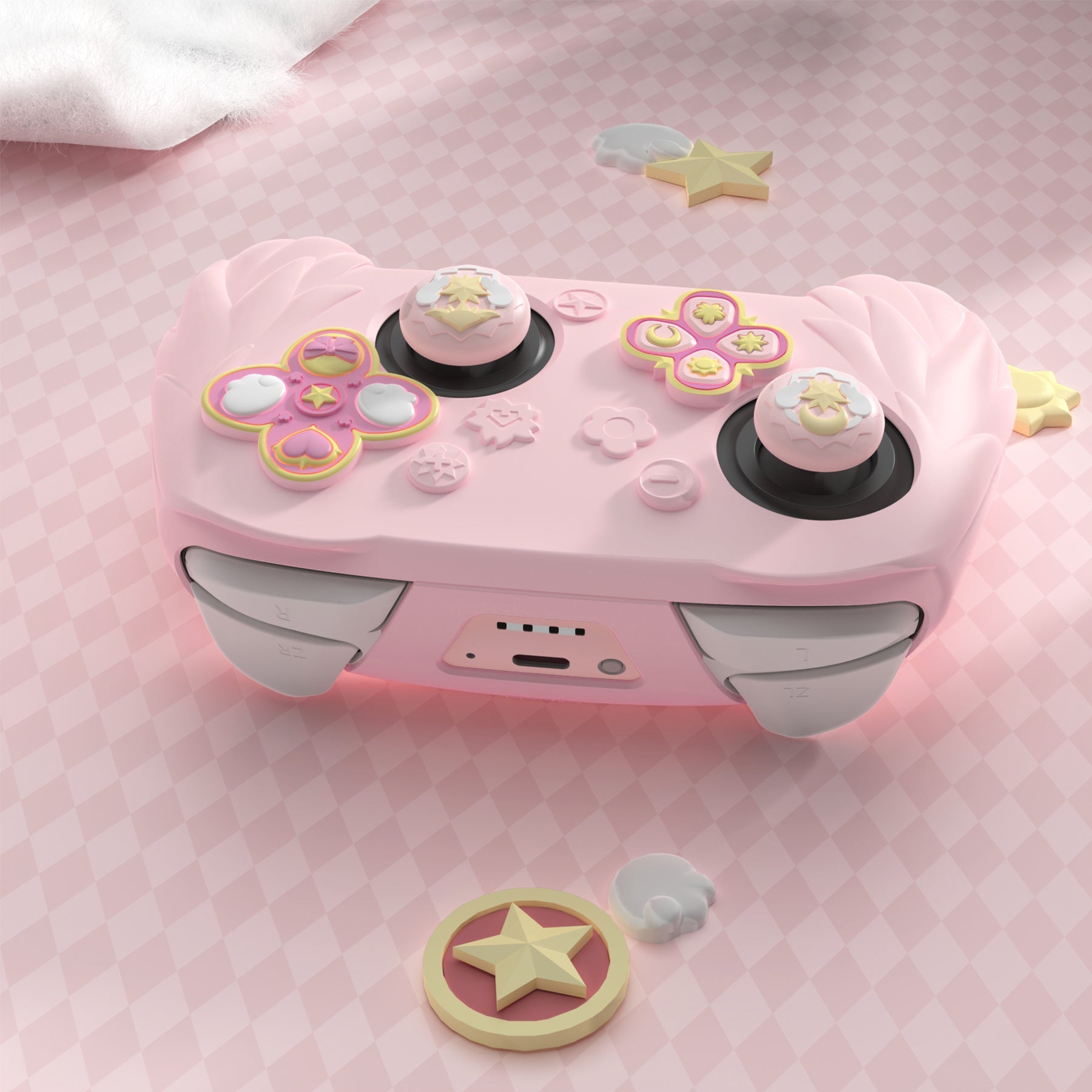 PlayVital Magic Wings Silicone Cover for Nintendo Switch 2 Pro Controller, Cute Protective Skin Case for Switch 2 Pro Controller with Back Button Caps & Thumb Grips & Stickers - Pink PlayVital