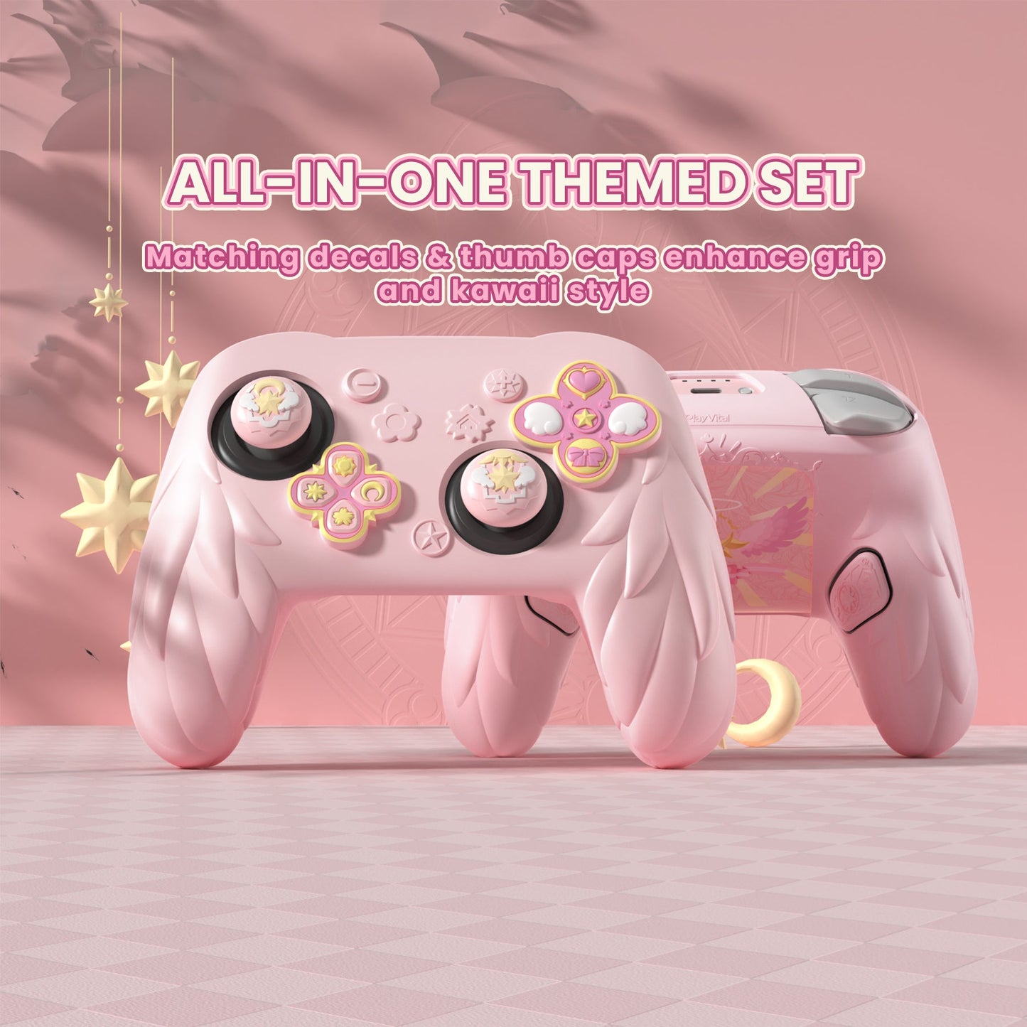PlayVital Magic Wings Silicone Cover for Nintendo Switch 2 Pro Controller, Cute Protective Skin Case for Switch 2 Pro Controller with Back Button Caps & Thumb Grips & Stickers - Pink PlayVital