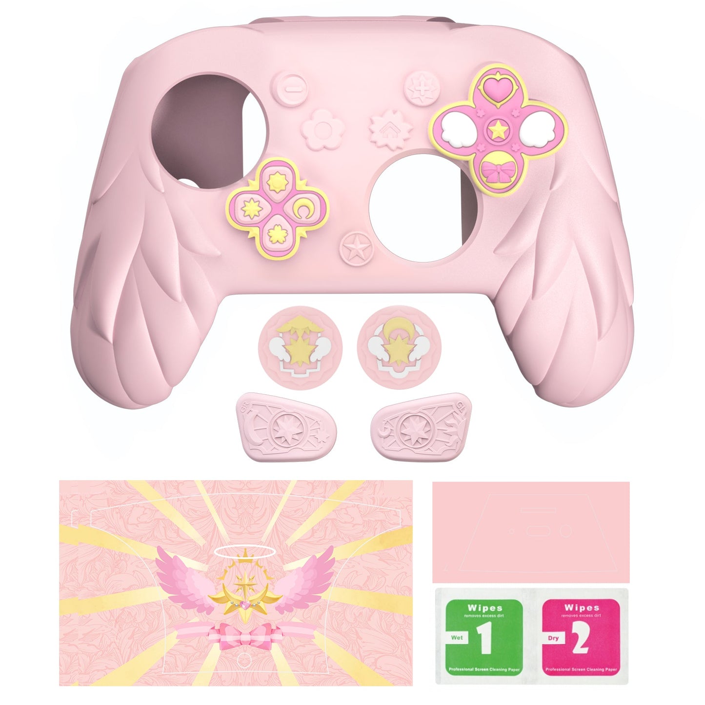 PlayVital Magic Wings Silicone Cover for Nintendo Switch 2 Pro Controller, Cute Protective Skin Case for Switch 2 Pro Controller with Back Button Caps & Thumb Grips & Stickers - Pink PlayVital
