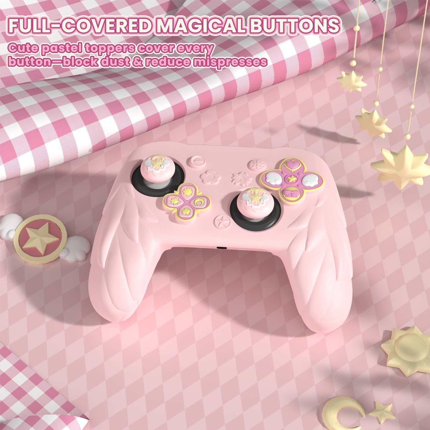PlayVital Magic Wings Silicone Cover for Nintendo Switch 2 Pro Controller, Cute Protective Skin Case for Switch 2 Pro Controller with Back Button Caps & Thumb Grips & Stickers - Pink PlayVital