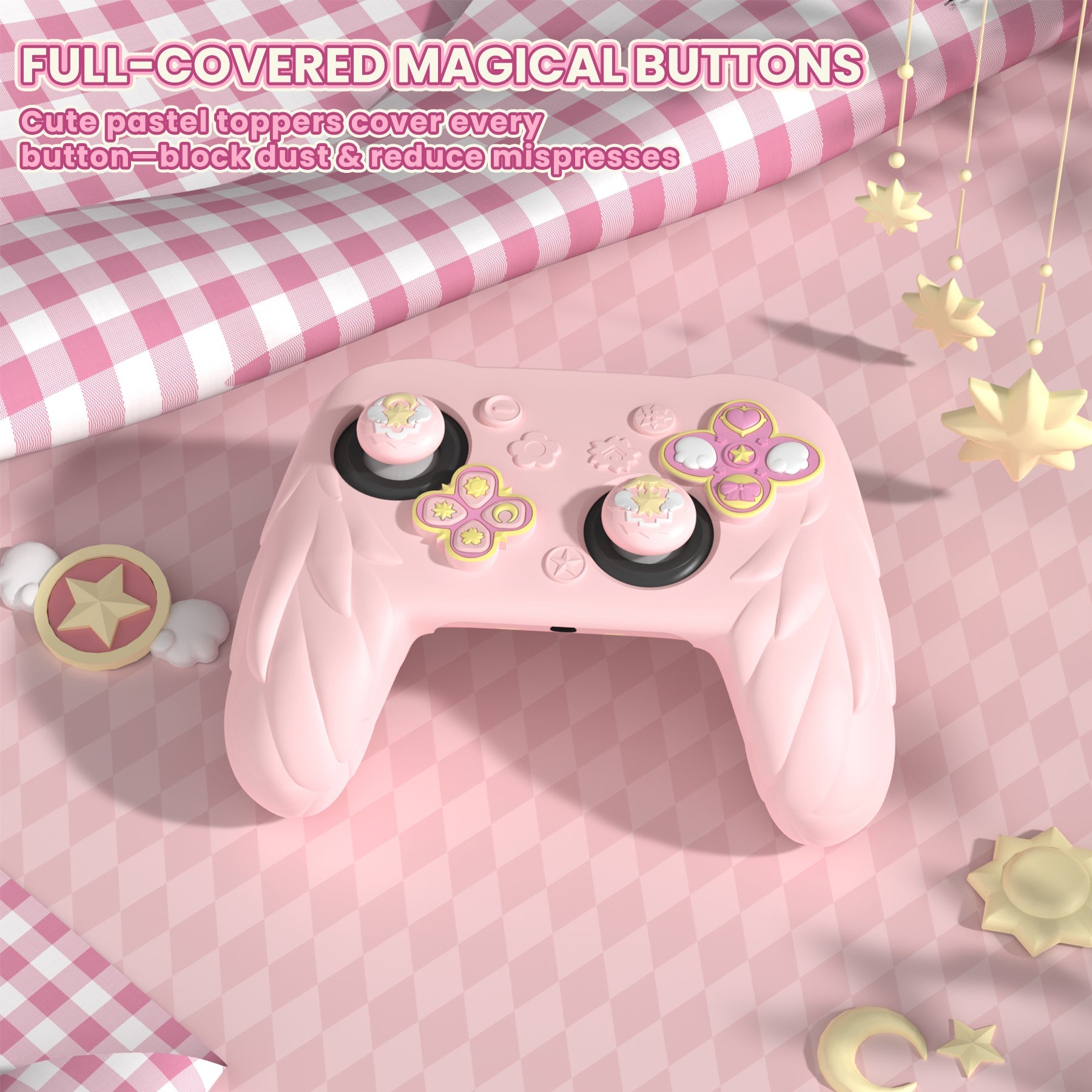 PlayVital Magic Wings Silicone Cover for Nintendo Switch 2 Pro Controller, Cute Protective Skin Case for Switch 2 Pro Controller with Back Button Caps & Thumb Grips & Stickers - Pink PlayVital