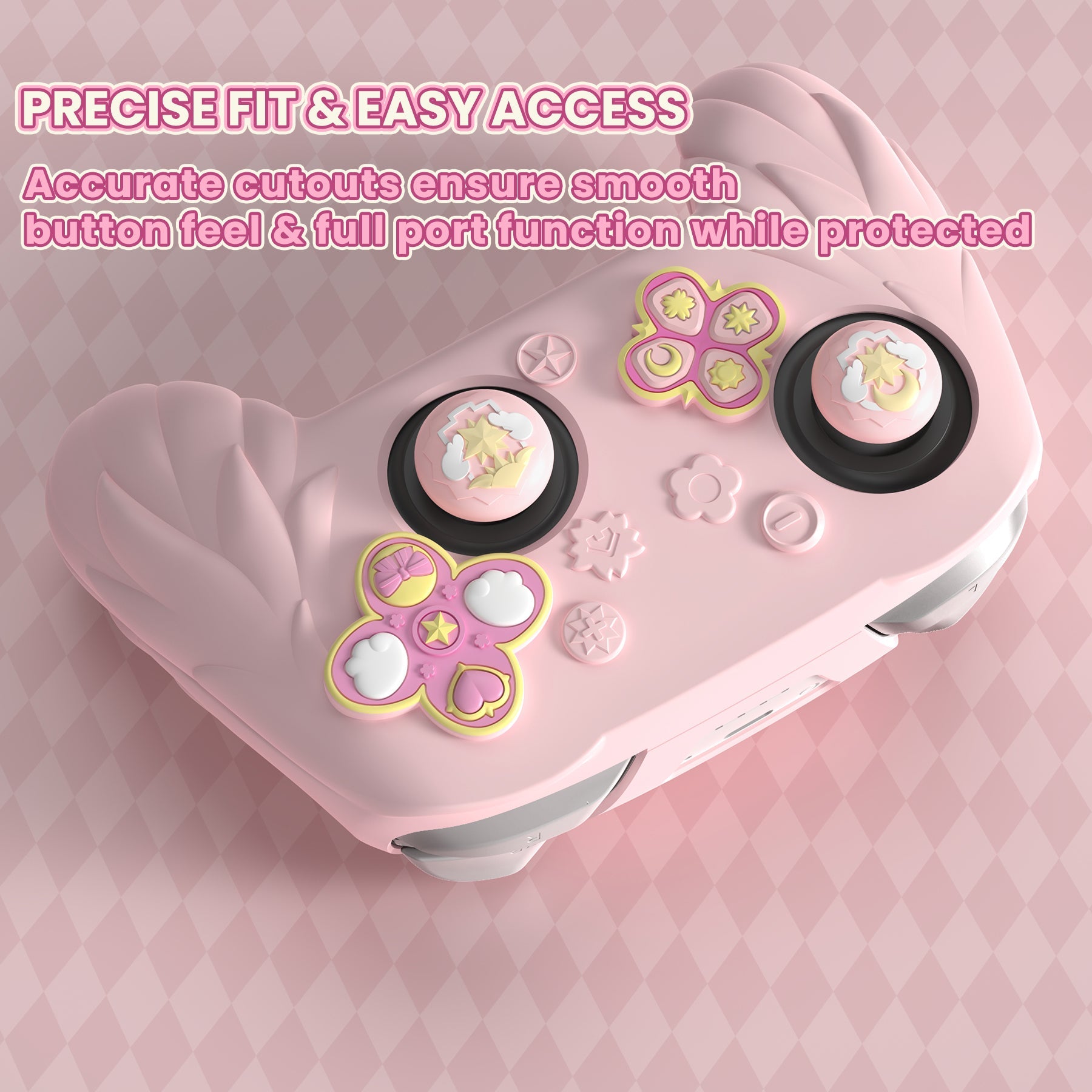 PlayVital Magic Wings Silicone Cover for Nintendo Switch 2 Pro Controller, Cute Protective Skin Case for Switch 2 Pro Controller with Back Button Caps & Thumb Grips & Stickers - Pink PlayVital