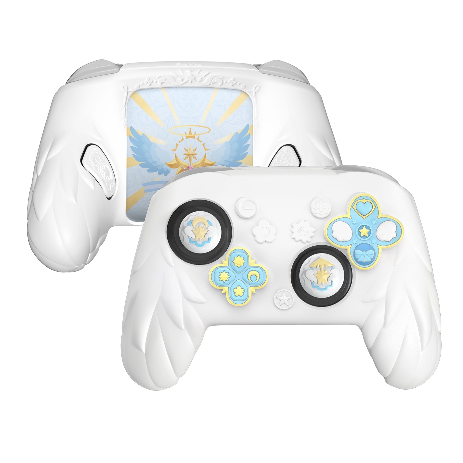 PlayVital Magic Wings Silicone Cover for Nintendo Switch 2 Pro Controller, Cute Protective Skin Case for Switch 2 Pro Controller with Back Button Caps & Thumb Grips & Stickers - White PlayVital