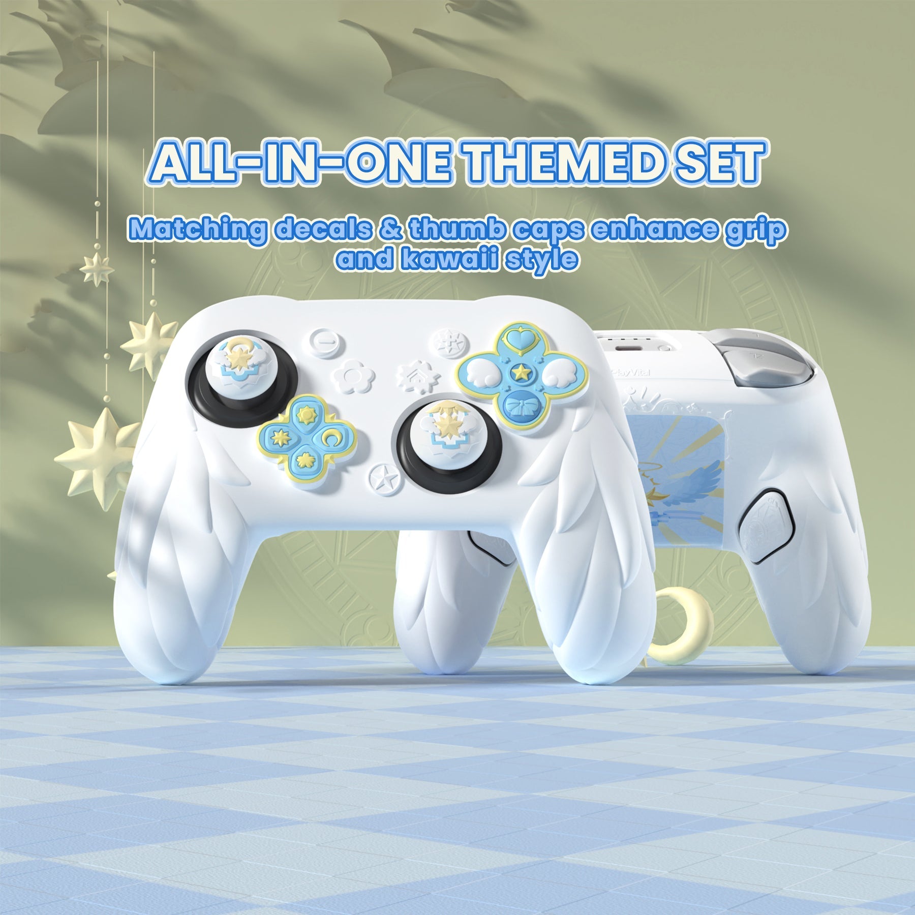 PlayVital Magic Wings Silicone Cover for Nintendo Switch 2 Pro Controller, Cute Protective Skin Case for Switch 2 Pro Controller with Back Button Caps & Thumb Grips & Stickers - White PlayVital