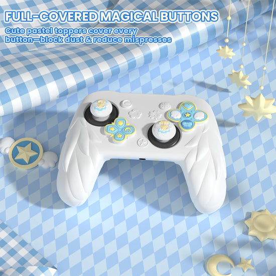 PlayVital Magic Wings Silicone Cover for Nintendo Switch 2 Pro Controller, Cute Protective Skin Case for Switch 2 Pro Controller with Back Button Caps & Thumb Grips & Stickers - White PlayVital