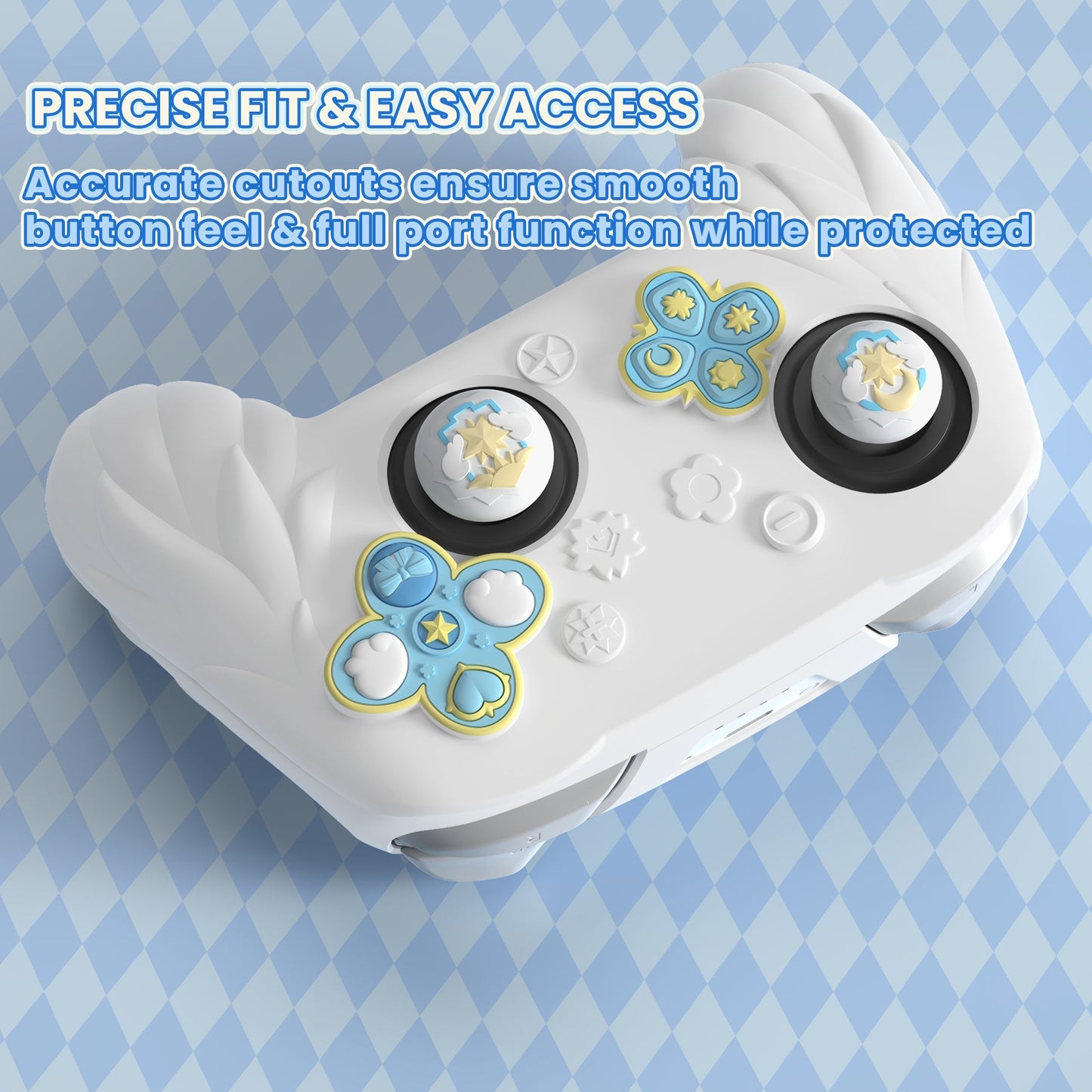 PlayVital Magic Wings Silicone Cover for Nintendo Switch 2 Pro Controller, Cute Protective Skin Case for Switch 2 Pro Controller with Back Button Caps & Thumb Grips & Stickers - White PlayVital