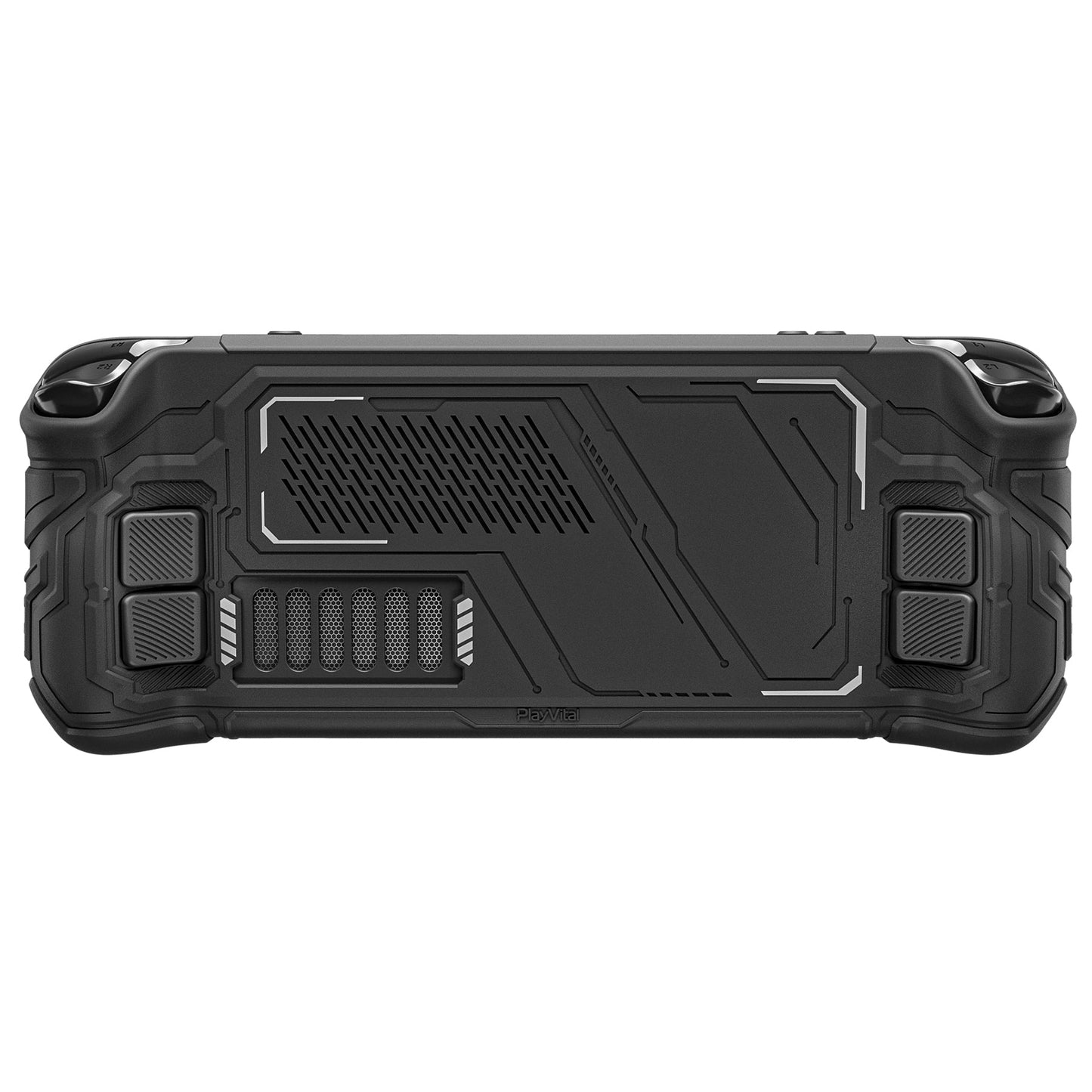 PlayVital Mecha Protective Case with Back Button Enhancement Set & Thumb Grips & Stickers for Steam Deck OLED & LCD - Black PlayVital