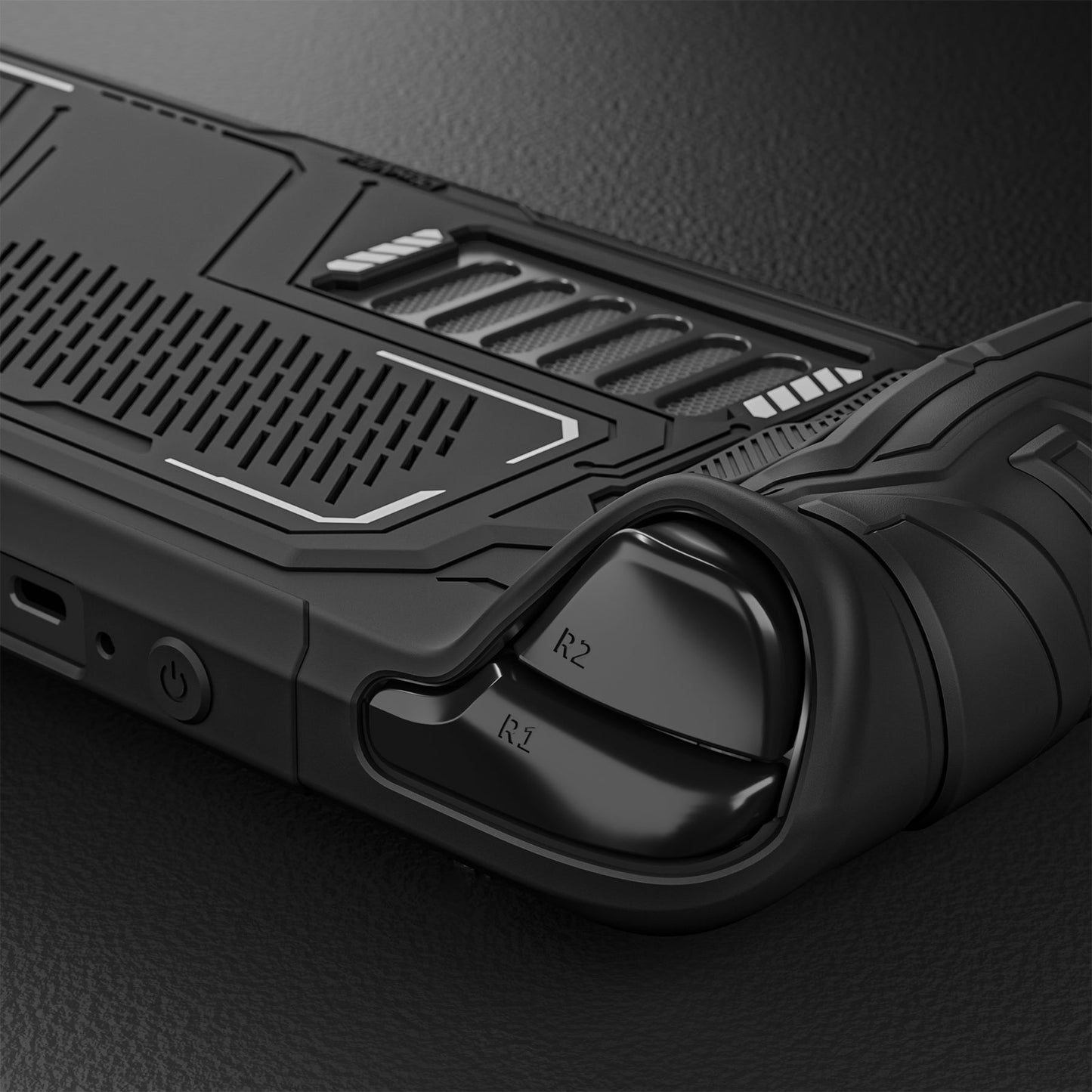 PlayVital Mecha Protective Case with Back Button Enhancement Set & Thumb Grips & Stickers for Steam Deck OLED & LCD - Black PlayVital