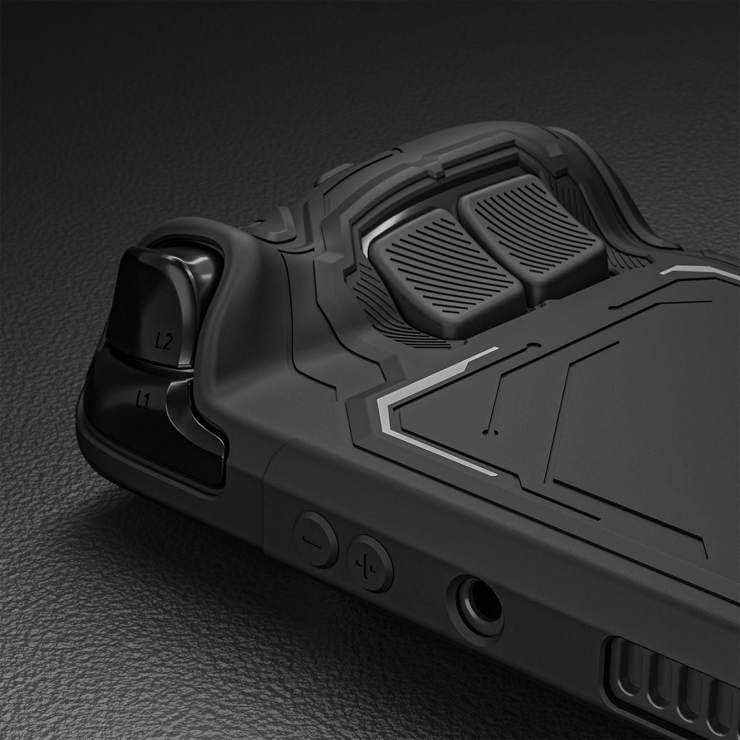 PlayVital Mecha Protective Case with Back Button Enhancement Set & Thumb Grips & Stickers for Steam Deck OLED & LCD - Black PlayVital