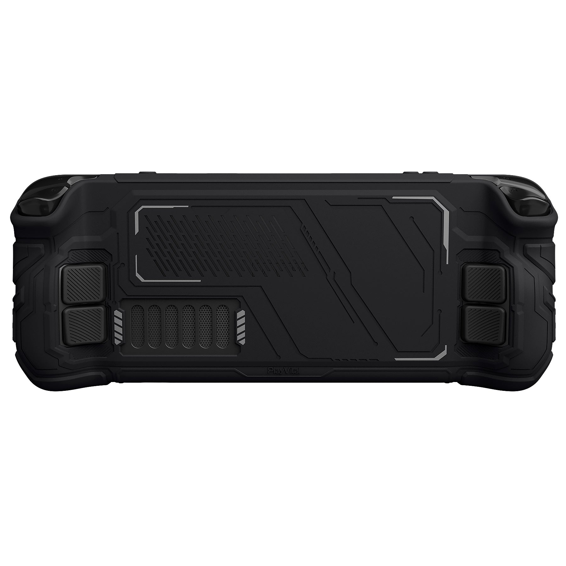 PlayVital Mecha Protective Case with Back Button Enhancement Set & Thumb Grips & Stickers for Steam Deck OLED & LCD - Black PlayVital