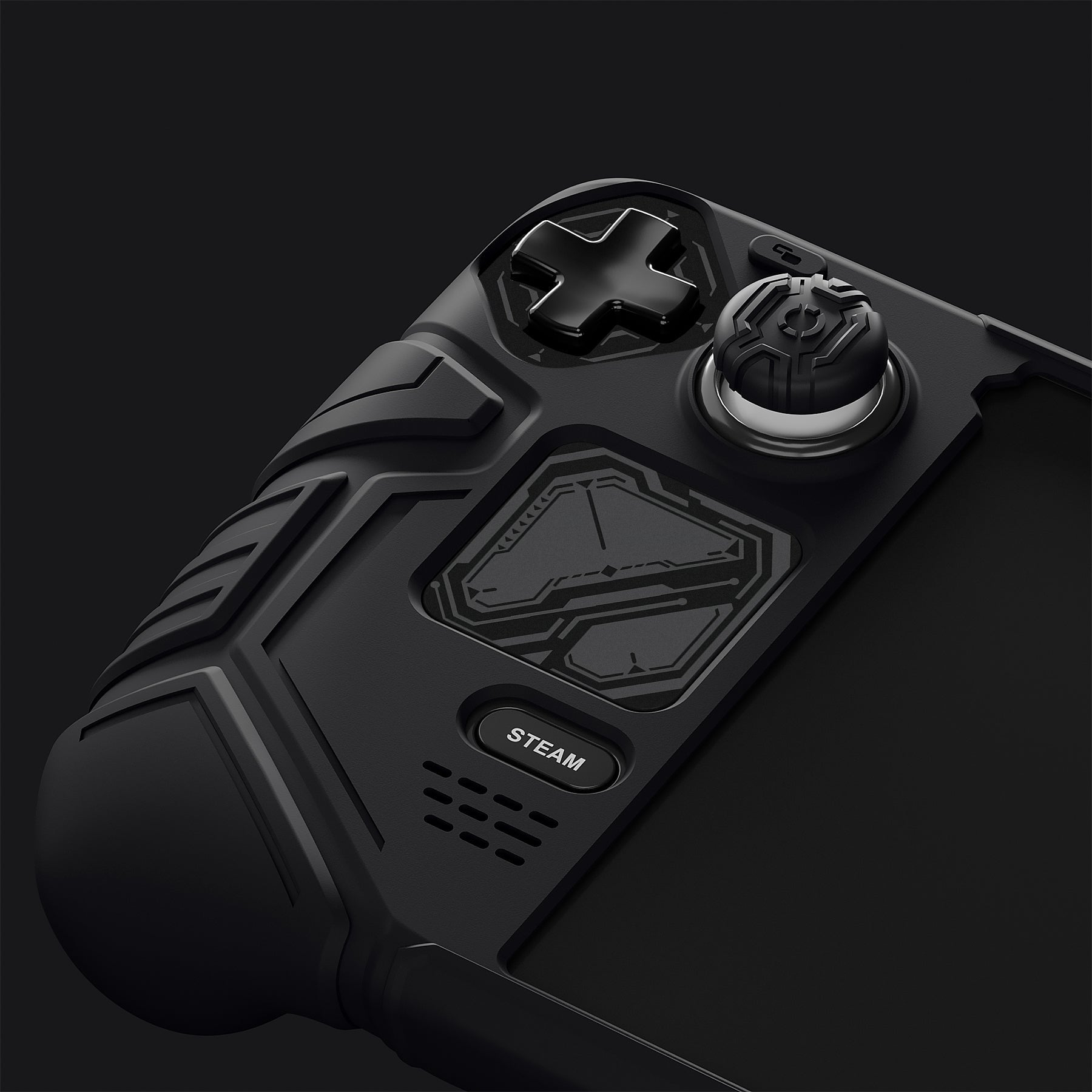 PlayVital Mecha Protective Case with Back Button Enhancement Set & Thumb Grips & Stickers for Steam Deck OLED & LCD - Black PlayVital