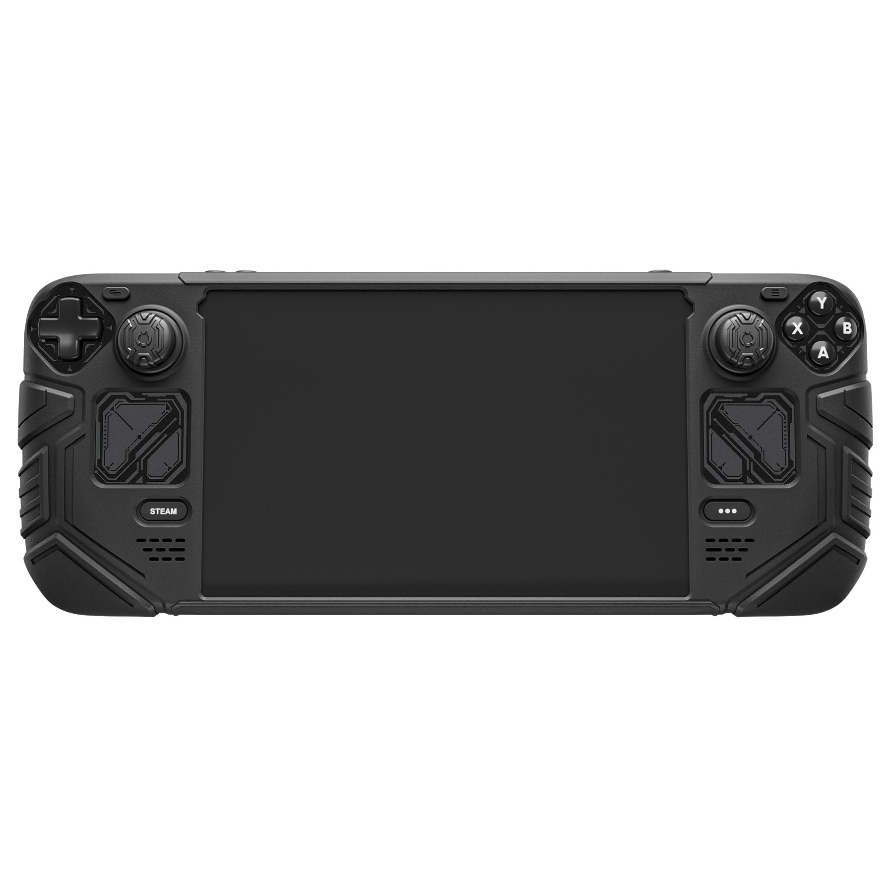 PlayVital Mecha Protective Case with Back Button Enhancement Set & Thumb Grips & Stickers for Steam Deck OLED & LCD - Black PlayVital