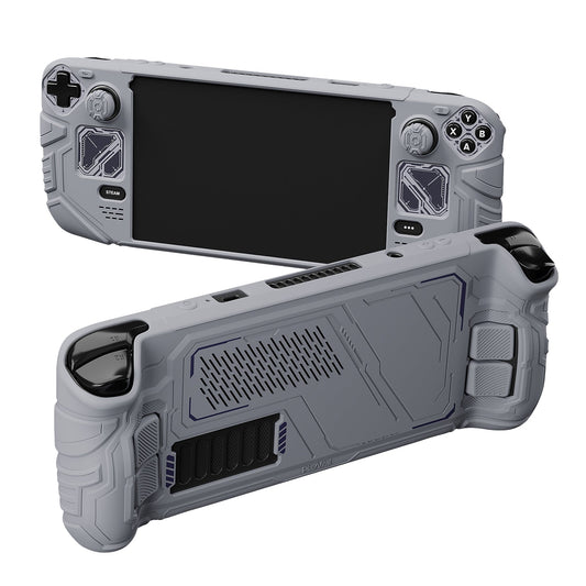 PlayVital Mecha Protective Case with Back Button Enhancement Set & Thumb Grips & Stickers for Steam Deck OLED & LCD - Gray PlayVital