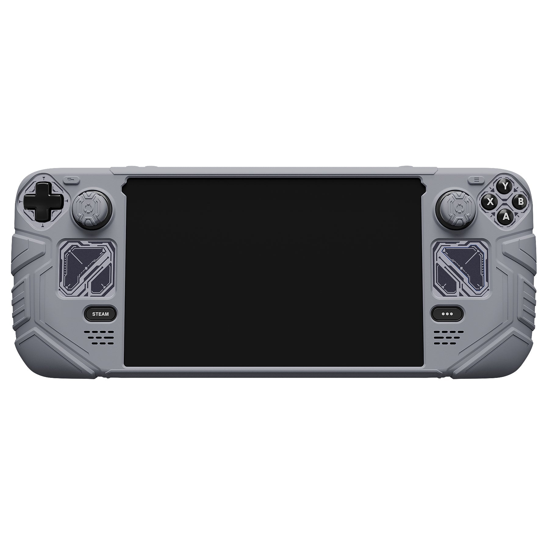 PlayVital Mecha Protective Case with Back Button Enhancement Set & Thumb Grips & Stickers for Steam Deck OLED & LCD - Gray PlayVital