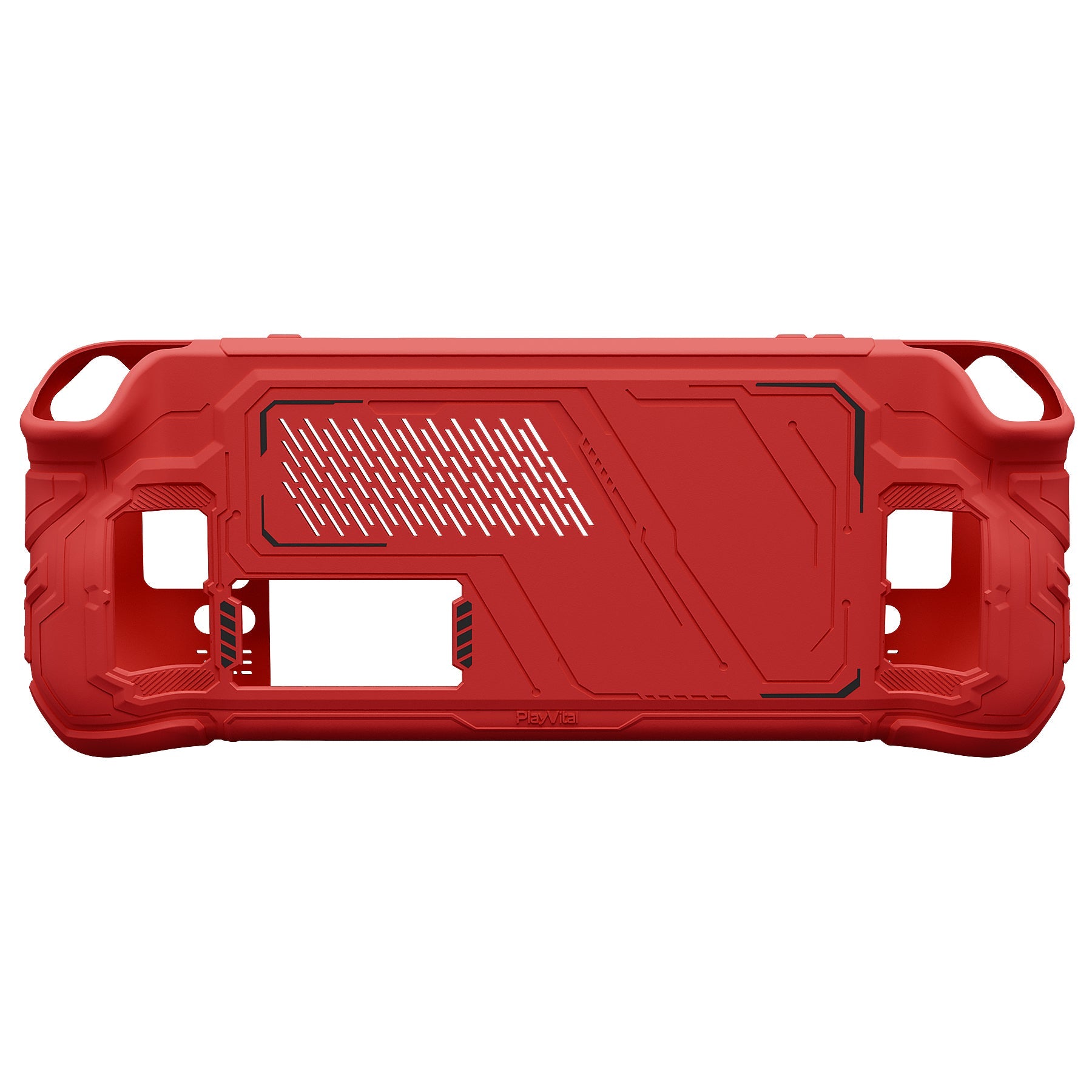 PlayVital Mecha Protective Case with Back Button Enhancement Set & Thumb Grips & Stickers for Steam Deck OLED & LCD - Red PlayVital