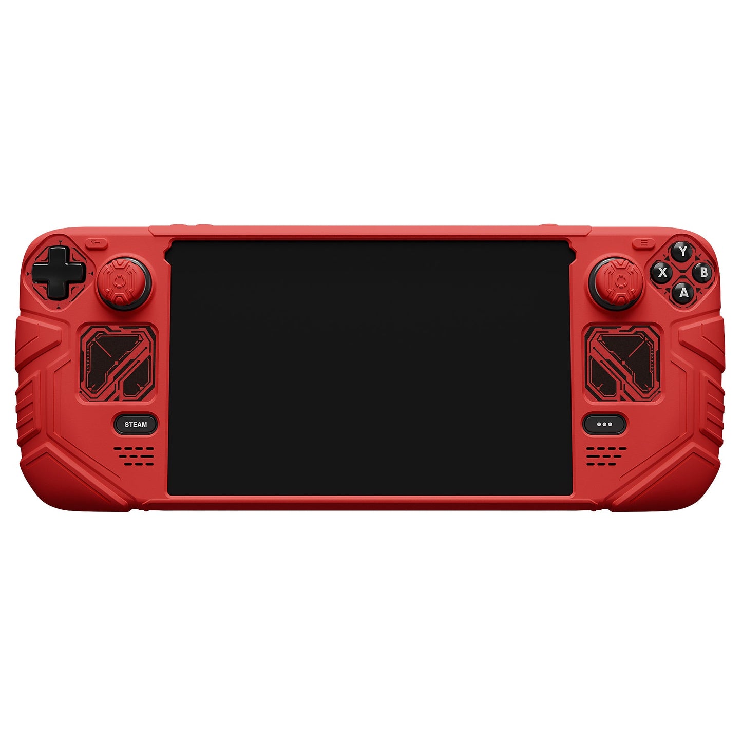 PlayVital Mecha Protective Case with Back Button Enhancement Set & Thumb Grips & Stickers for Steam Deck OLED & LCD - Red PlayVital