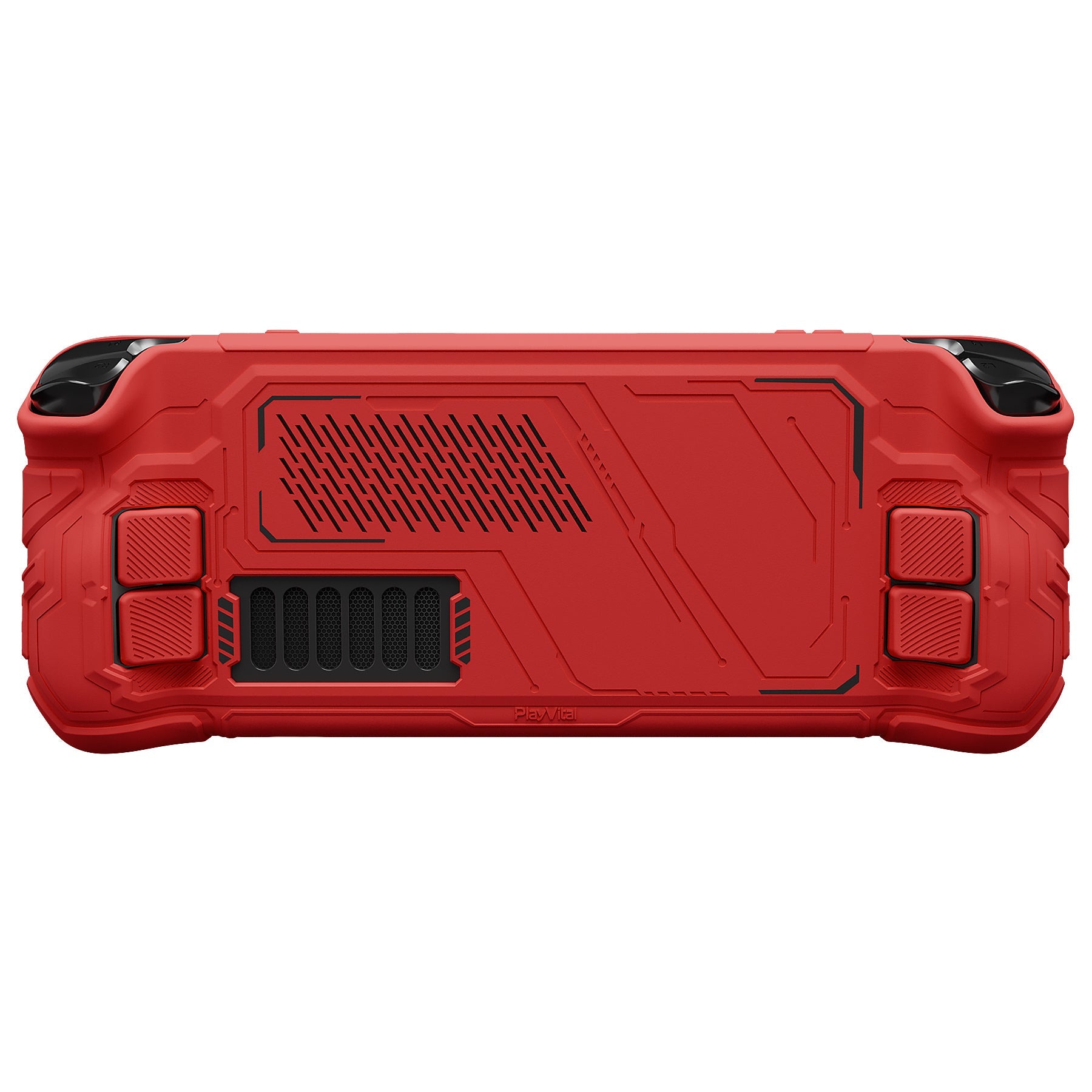 PlayVital Mecha Protective Case with Back Button Enhancement Set & Thumb Grips & Stickers for Steam Deck OLED & LCD - Red PlayVital
