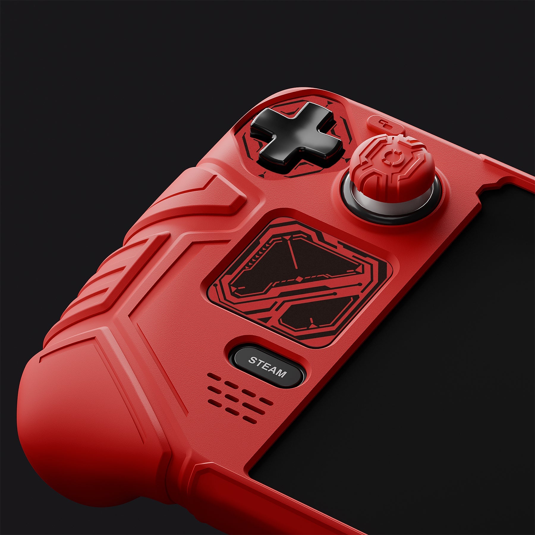 PlayVital Mecha Protective Case with Back Button Enhancement Set & Thumb Grips & Stickers for Steam Deck OLED & LCD - Red PlayVital