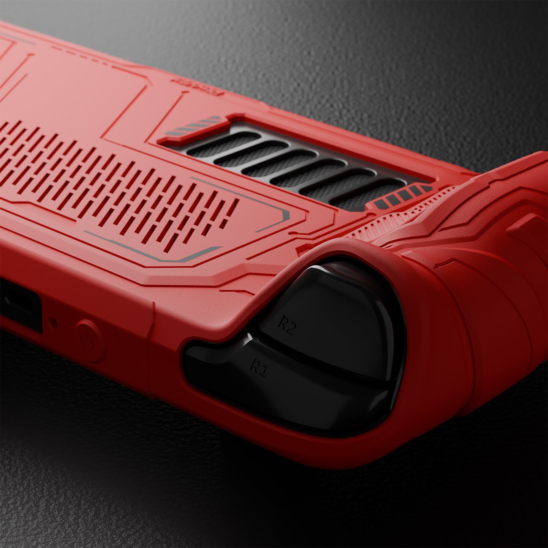 PlayVital Mecha Protective Case with Back Button Enhancement Set & Thumb Grips & Stickers for Steam Deck OLED & LCD - Red PlayVital