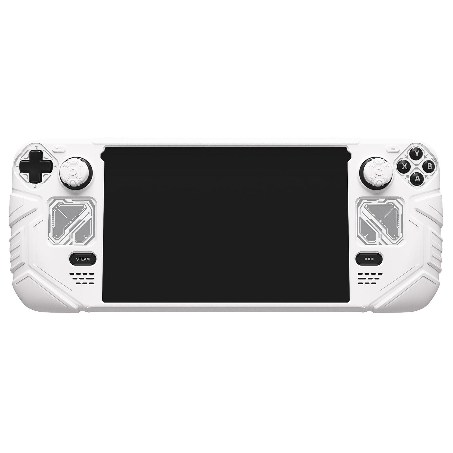 PlayVital Mecha Protective Case with Back Button Enhancement Set & Thumb Grips & Stickers for Steam Deck OLED & LCD - White PlayVital