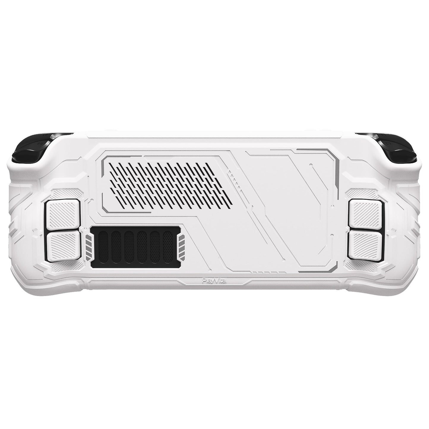 PlayVital Mecha Protective Case with Back Button Enhancement Set & Thumb Grips & Stickers for Steam Deck OLED & LCD - White PlayVital