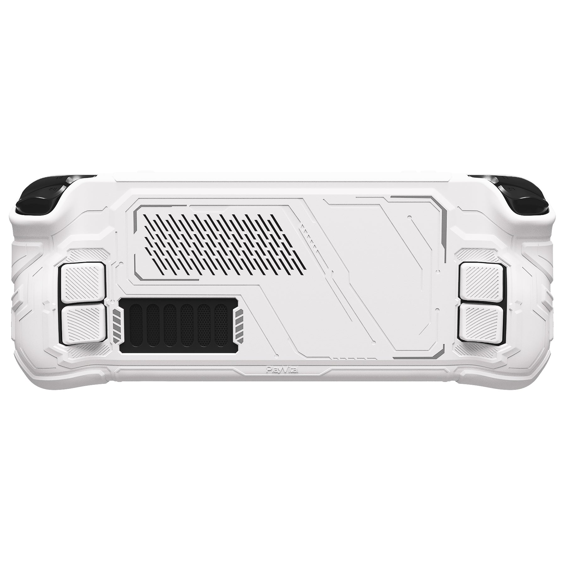 PlayVital Mecha Protective Case with Back Button Enhancement Set & Thumb Grips & Stickers for Steam Deck OLED & LCD - White PlayVital
