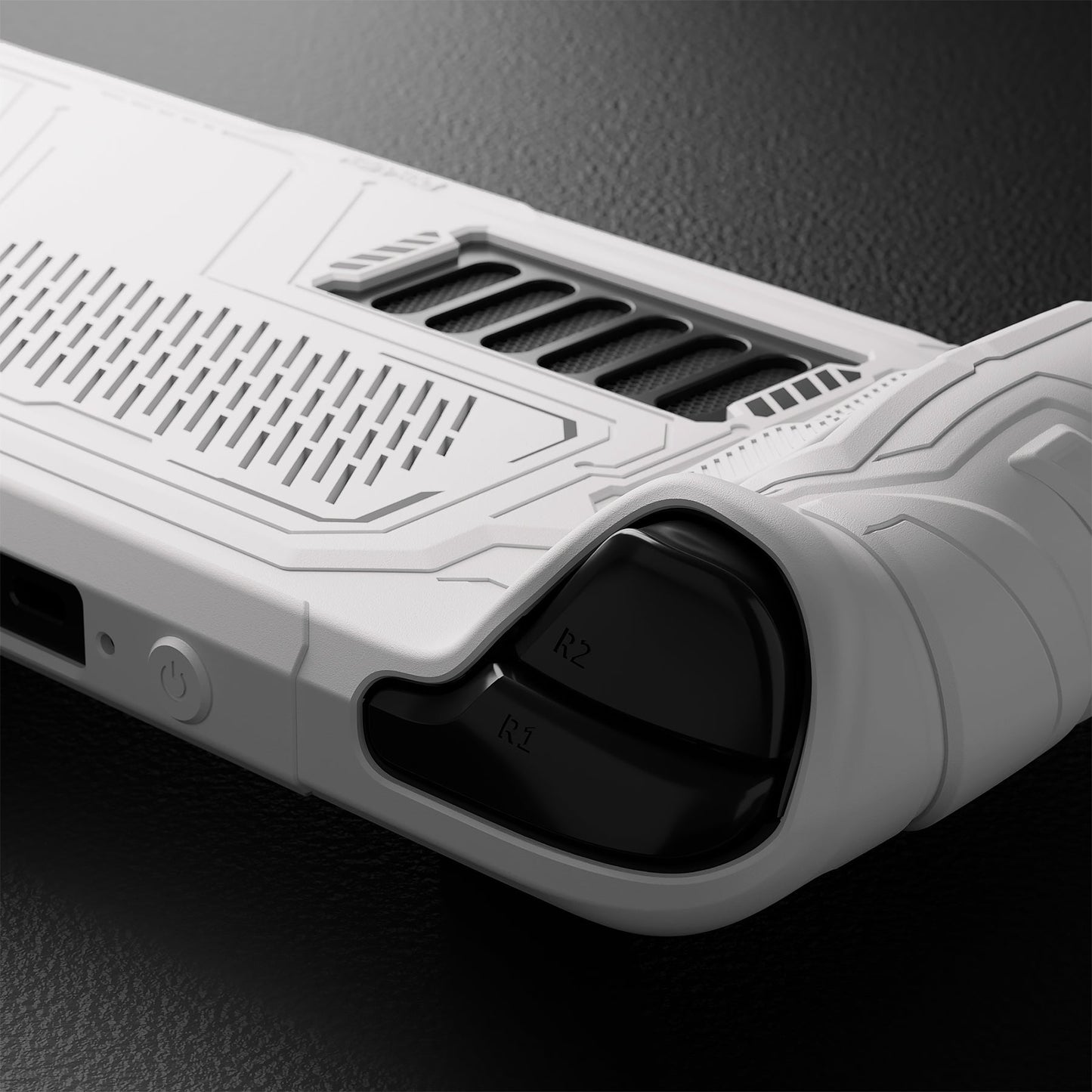 PlayVital Mecha Protective Case with Back Button Enhancement Set & Thumb Grips & Stickers for Steam Deck OLED & LCD - White PlayVital