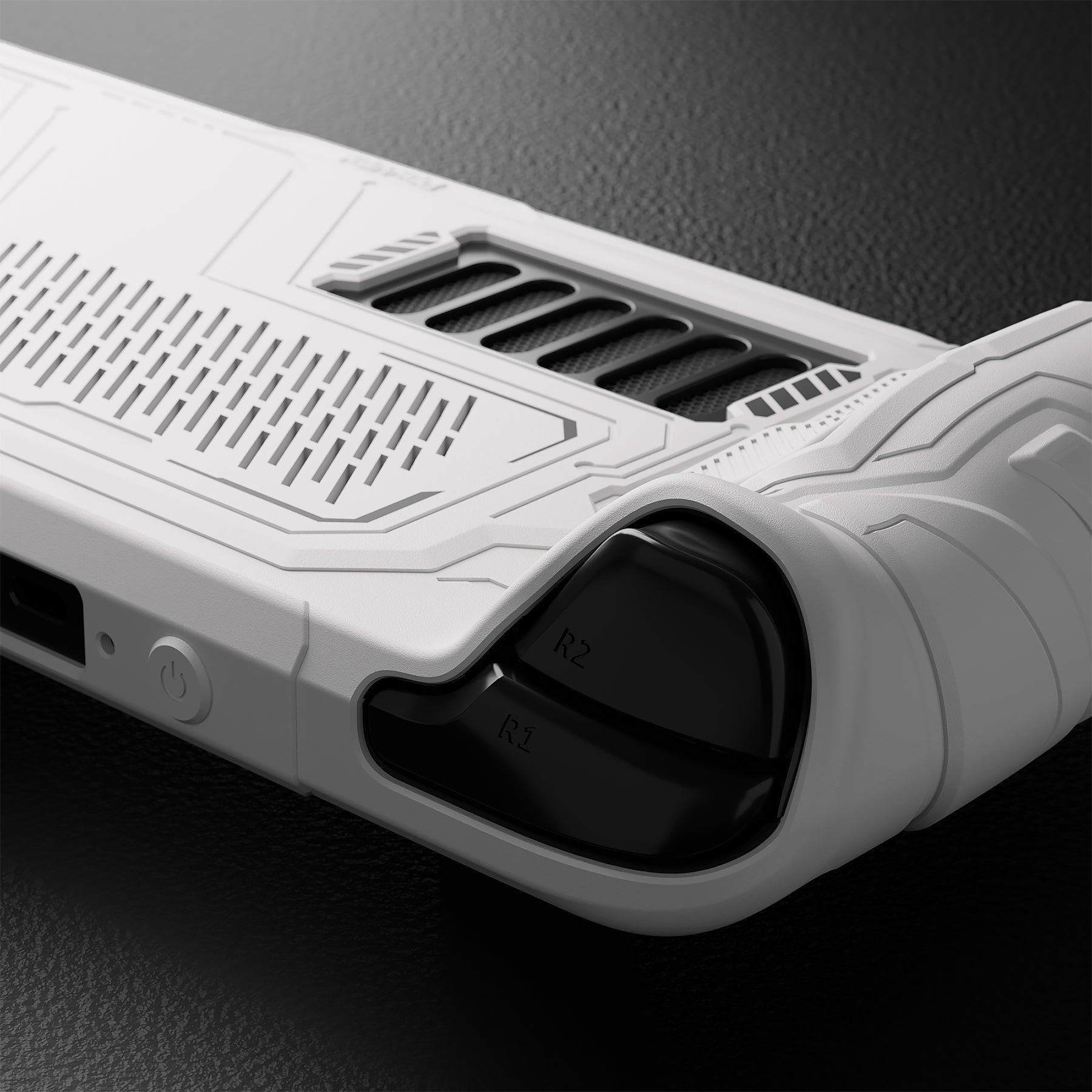 PlayVital Mecha Protective Case with Back Button Enhancement Set & Thumb Grips & Stickers for Steam Deck OLED & LCD - White PlayVital