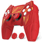 PlayVital Mecha Rhino Silicone Cover for PS5 Controller with Thumb Grips & Stickers, Compatible with Charging Station - Maple Red & Brick Red PlayVital