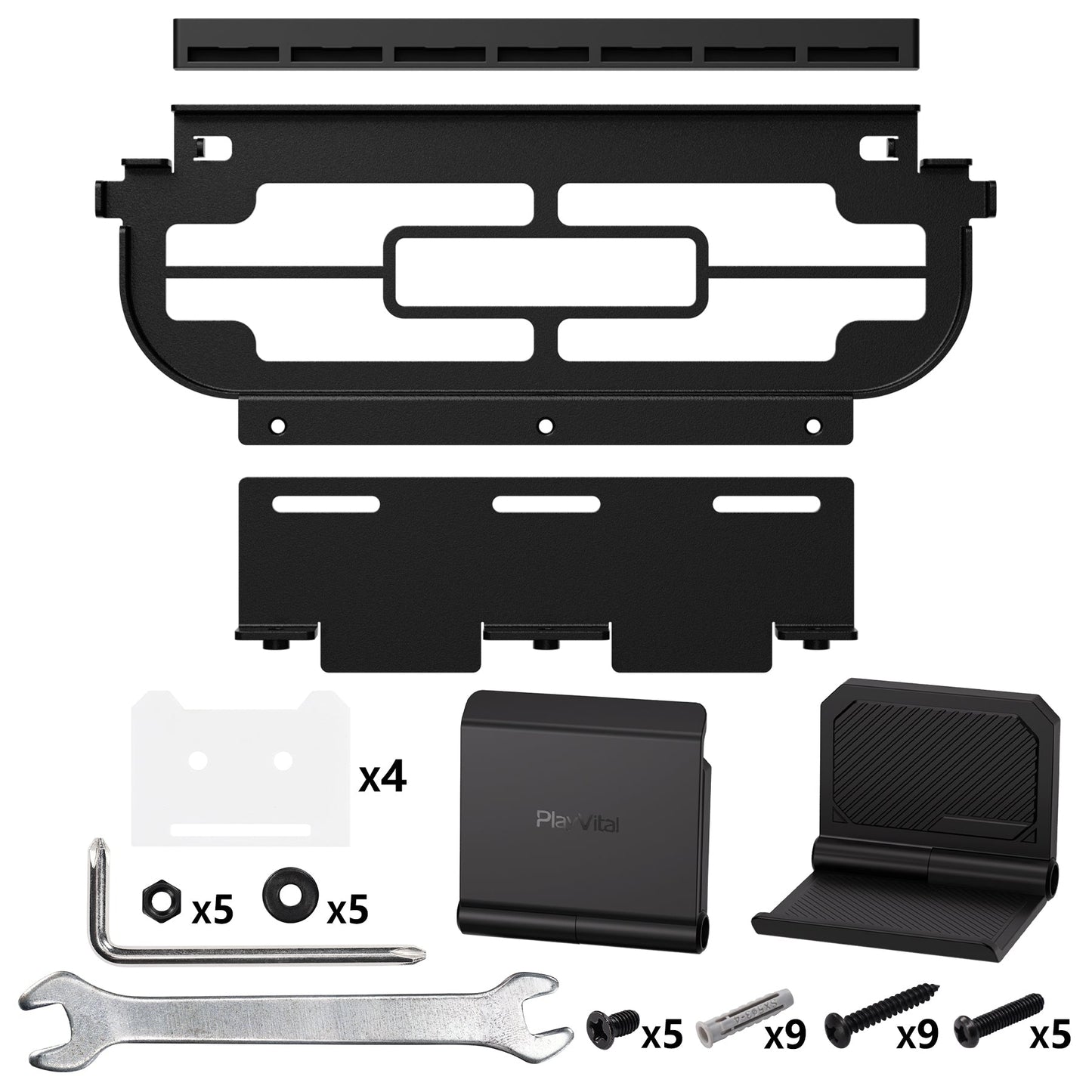 PlayVital Metal Wall Mount Stand with 7 Game Card Slots & 2 Foldable Controller Holders for Nintendo Switch 2, Switch & Switch OLED - Black PlayVital