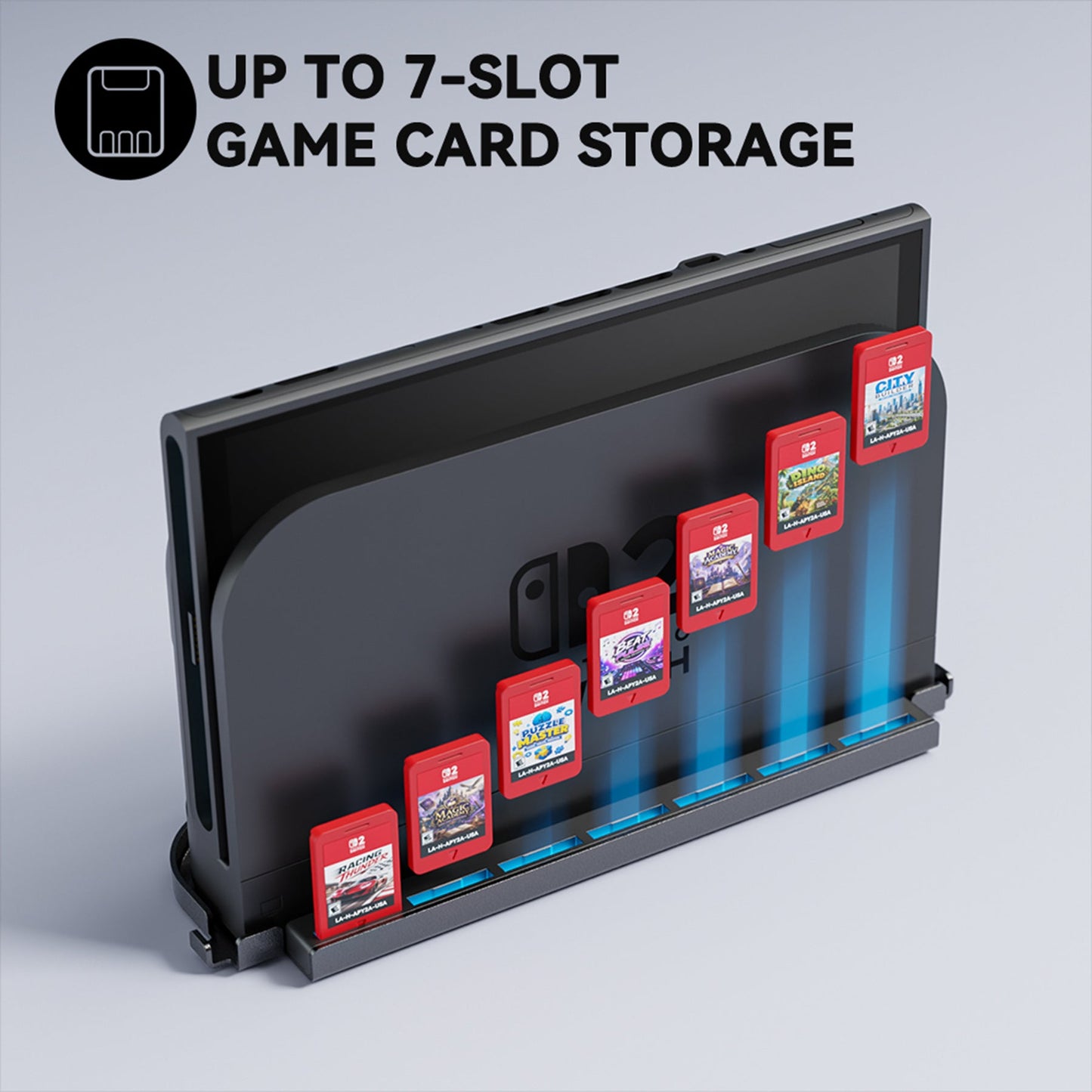 PlayVital Metal Wall Mount Stand with 7 Game Card Slots & 2 Foldable Controller Holders for Nintendo Switch 2, Switch & Switch OLED - Black PlayVital