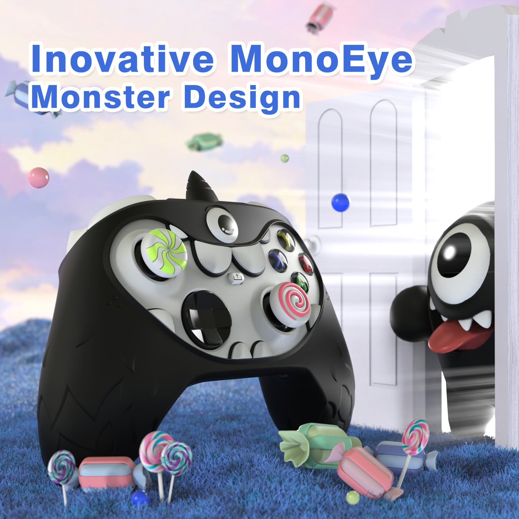 PlayVital MonoEye Monster Cute Silicone Cover for Xbox Series X/S Controller, Includes Joystick Caps and Stickers for Xbox Core Controller Grip Case - Black PlayVital