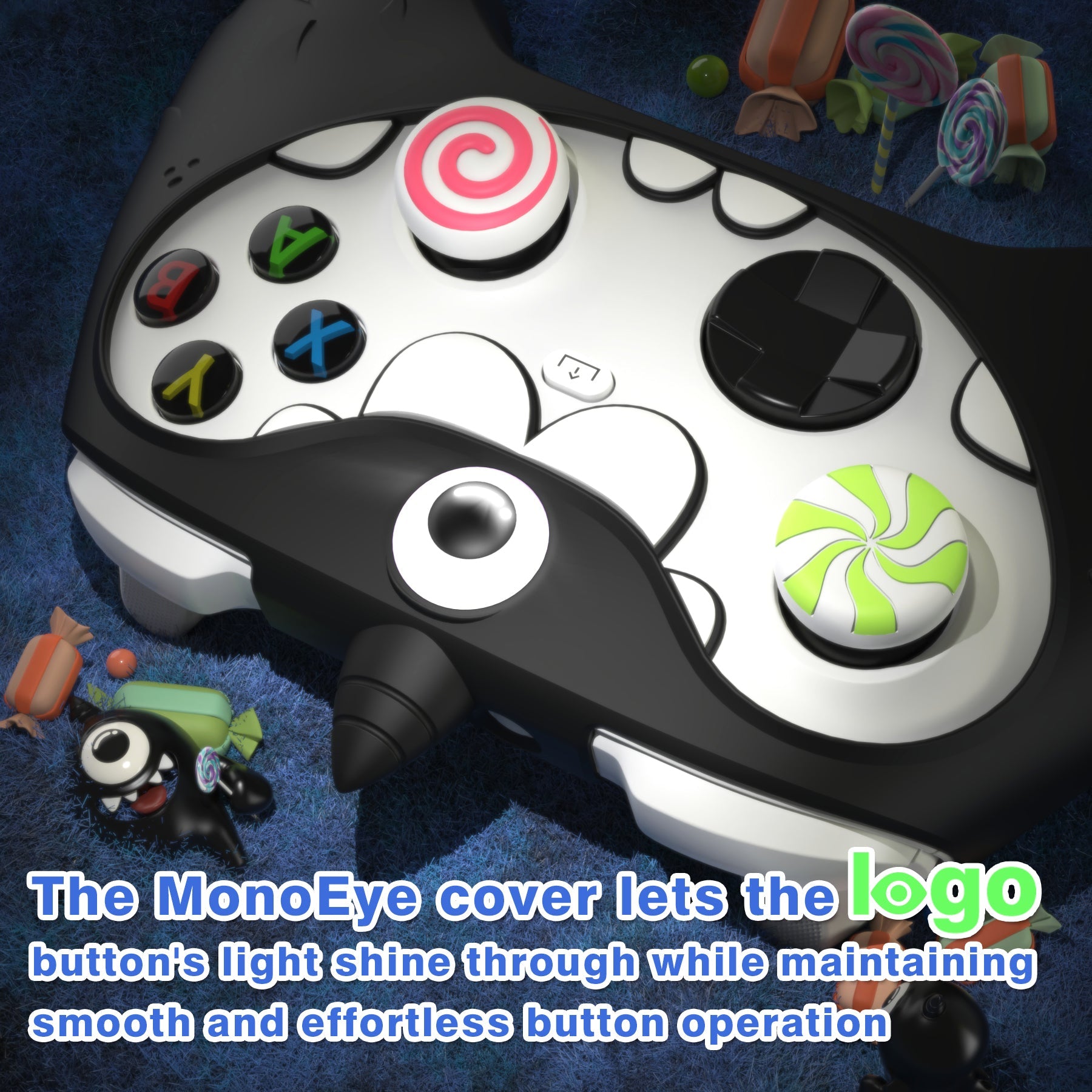 PlayVital MonoEye Monster Cute Silicone Cover for Xbox Series X/S Controller, Includes Joystick Caps and Stickers for Xbox Core Controller Grip Case - Black PlayVital