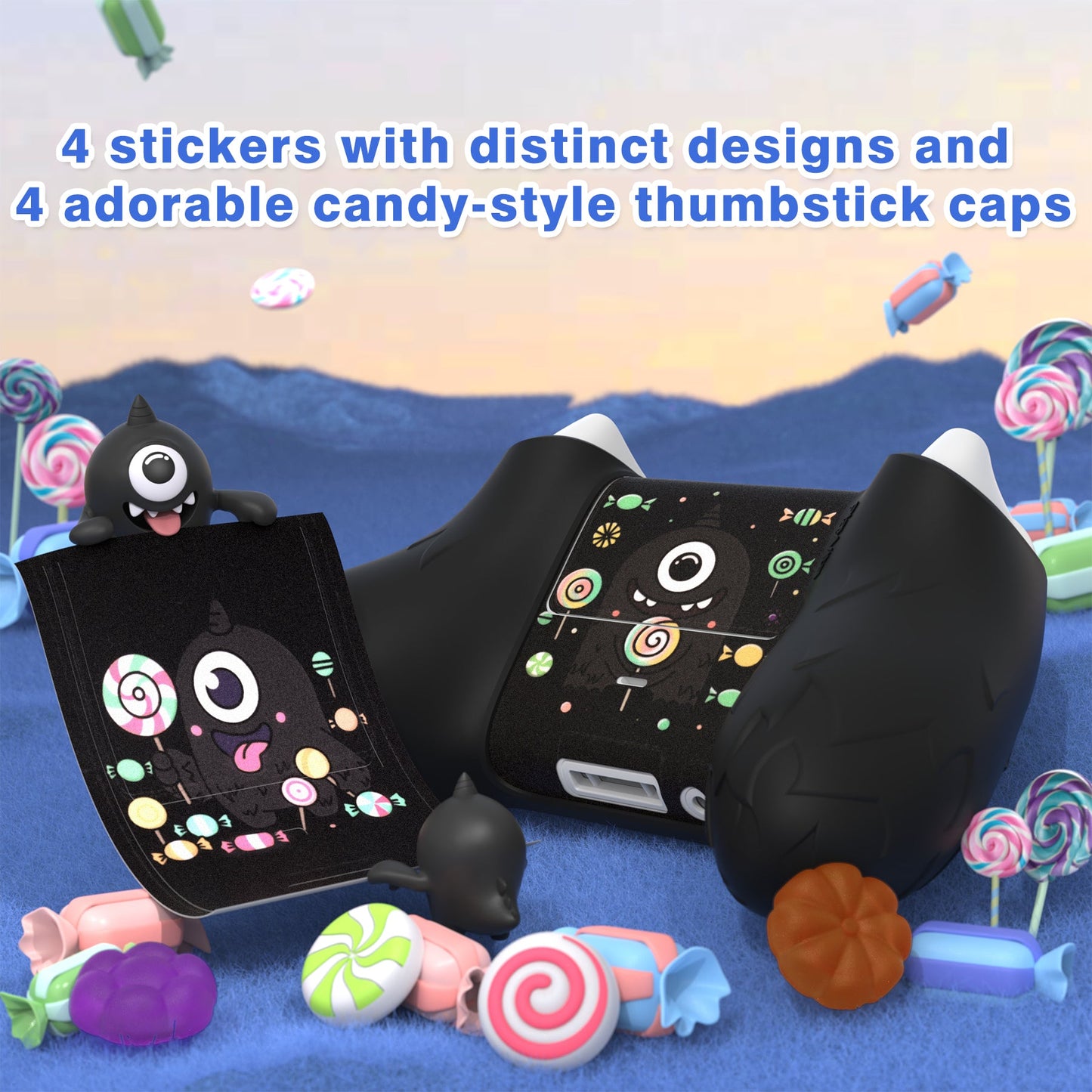 PlayVital MonoEye Monster Cute Silicone Cover for Xbox Series X/S Controller, Includes Joystick Caps and Stickers for Xbox Core Controller Grip Case - Black PlayVital