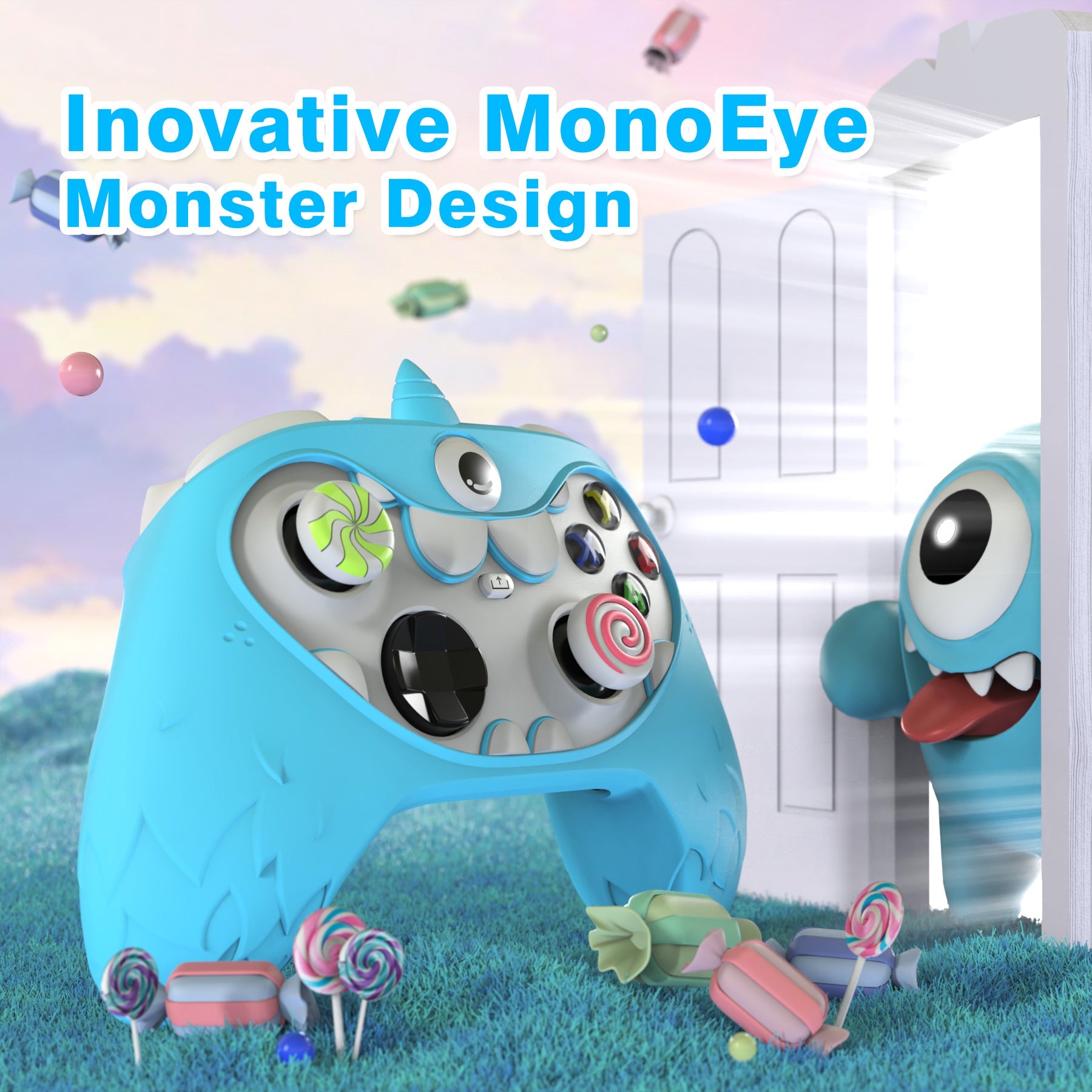 PlayVital MonoEye Monster Cute Silicone Cover for Xbox Series X/S Controller, Includes Joystick Caps and Stickers for Xbox Core Controller Grip Case - Blue PlayVital