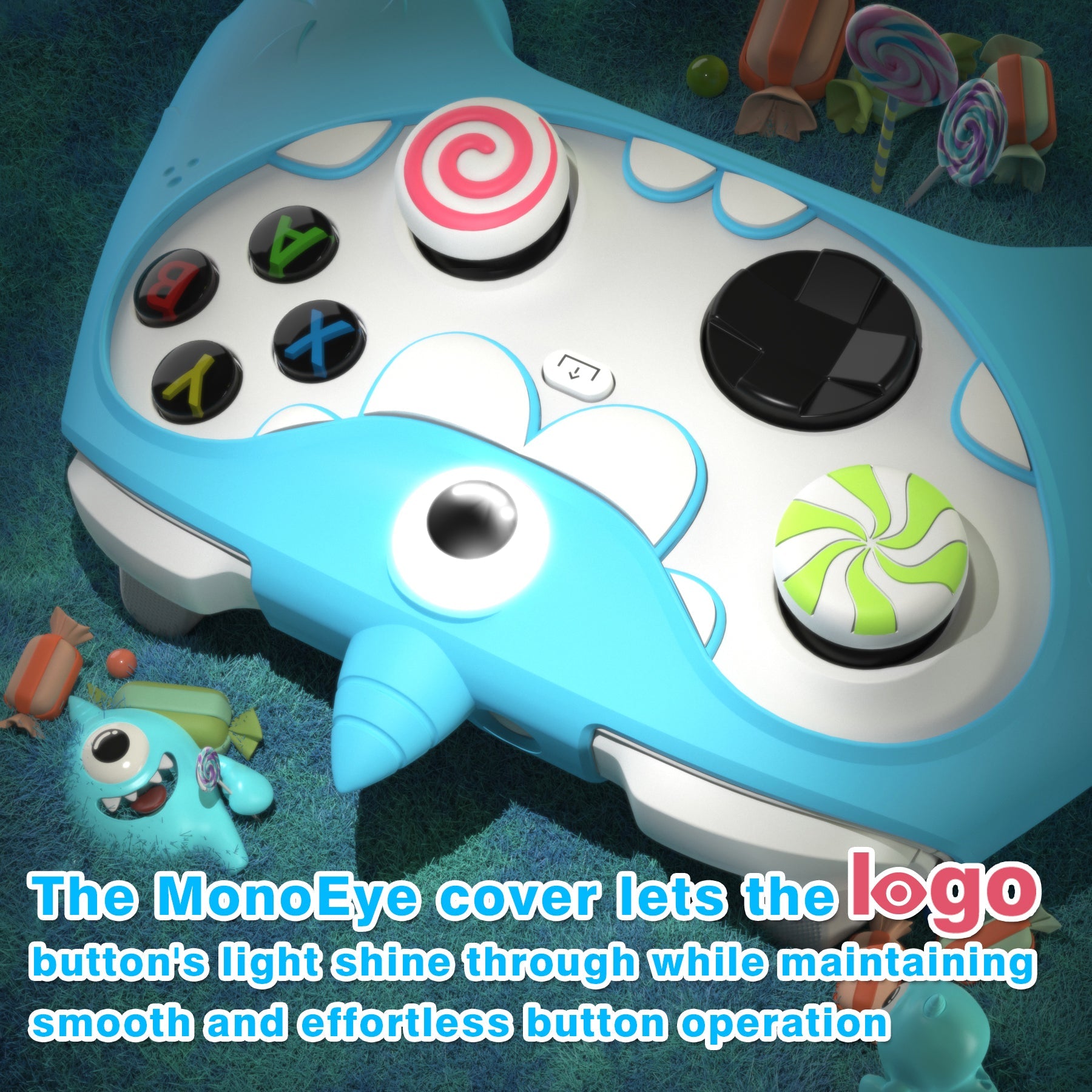 PlayVital MonoEye Monster Cute Silicone Cover for Xbox Series X/S Controller, Includes Joystick Caps and Stickers for Xbox Core Controller Grip Case - Blue PlayVital
