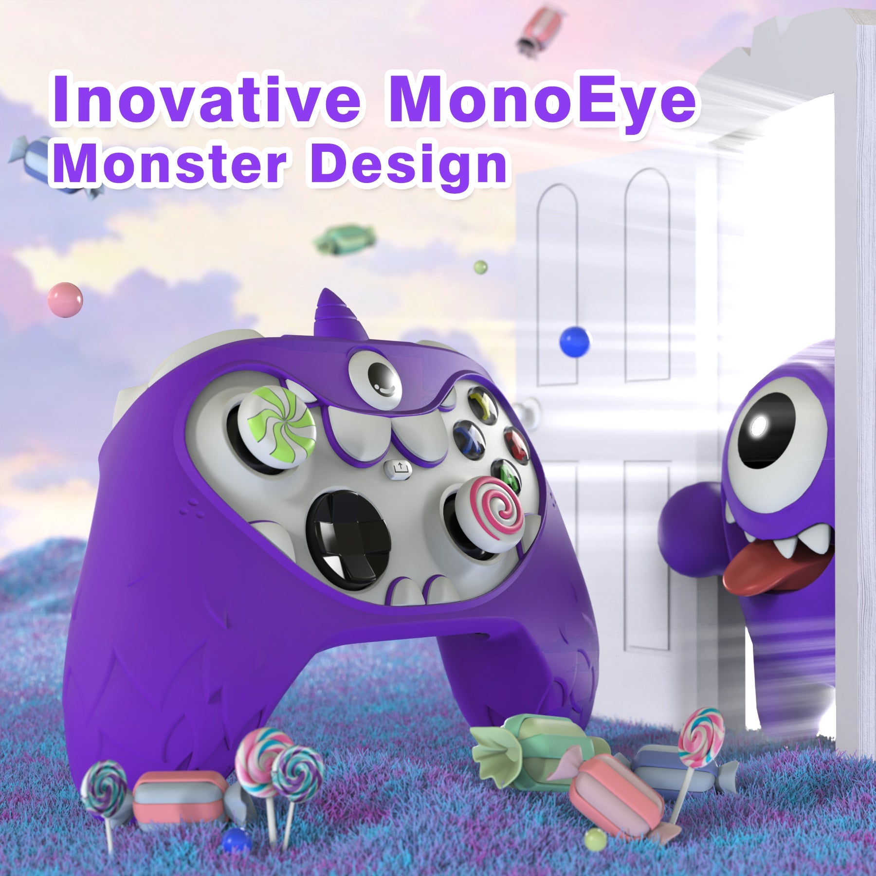 PlayVital MonoEye Monster Cute Silicone Cover for Xbox Series X/S Controller, Includes Joystick Caps and Stickers for Xbox Core Controller Grip Case - Purple PlayVital