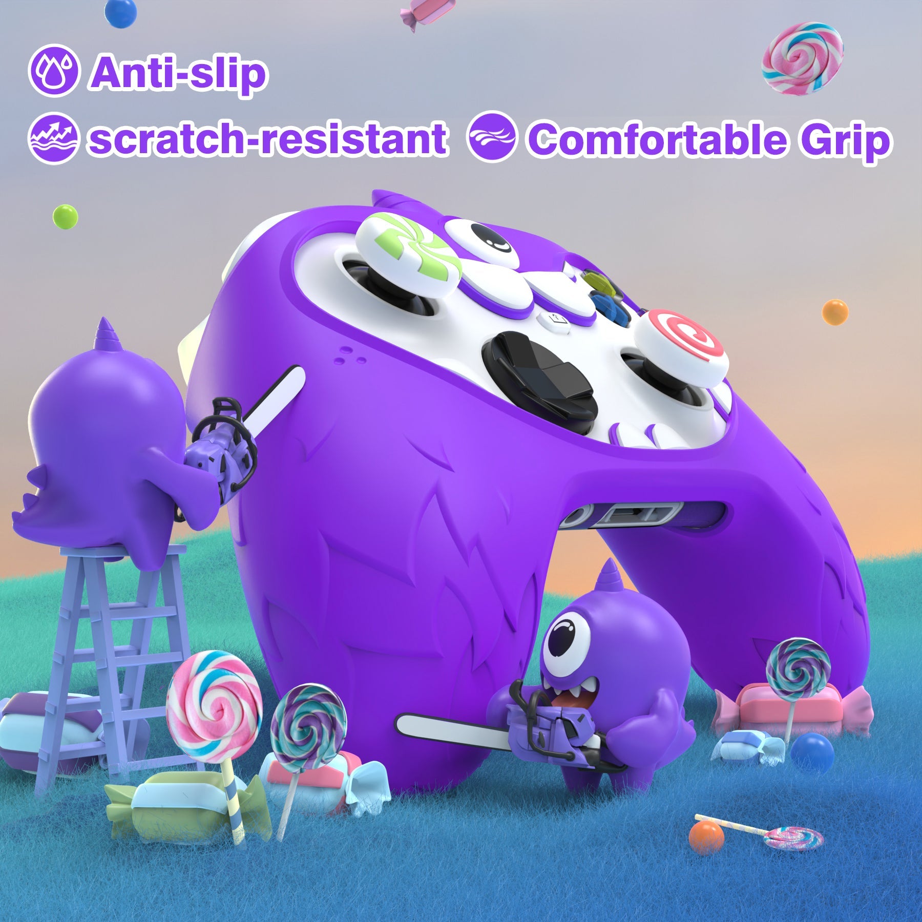 PlayVital MonoEye Monster Cute Silicone Cover for Xbox Series X/S Controller, Includes Joystick Caps and Stickers for Xbox Core Controller Grip Case - Purple PlayVital