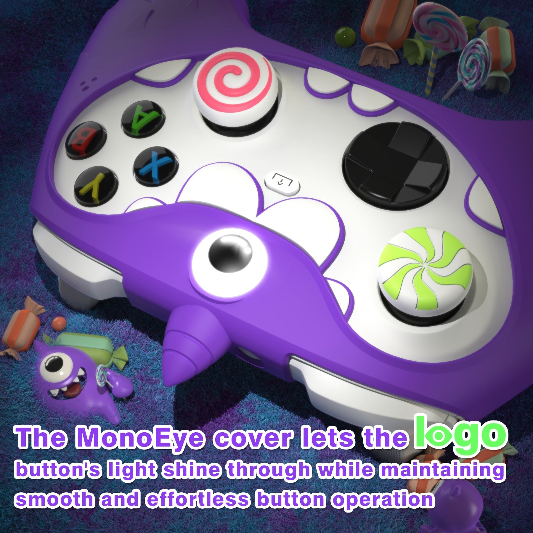 PlayVital MonoEye Monster Cute Silicone Cover for Xbox Series X/S Controller, Includes Joystick Caps and Stickers for Xbox Core Controller Grip Case - Purple PlayVital