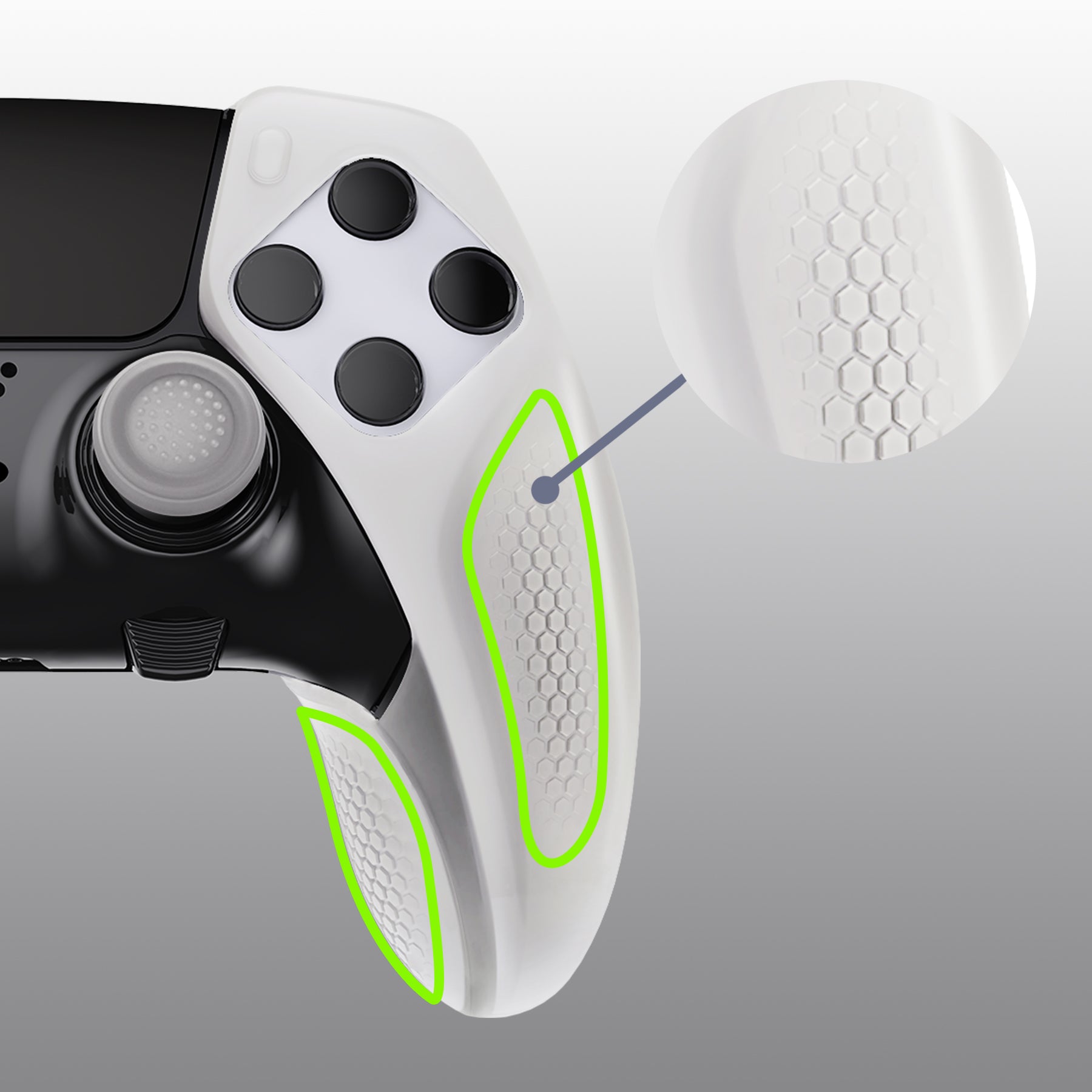 PlayVital Ninja Edition Anti-Slip Half-Covered Silicone Cover Skin with Thumb Grip Caps for PS5 Edge Controller - Glow in Dark - Green - EYPFP006 PlayVital