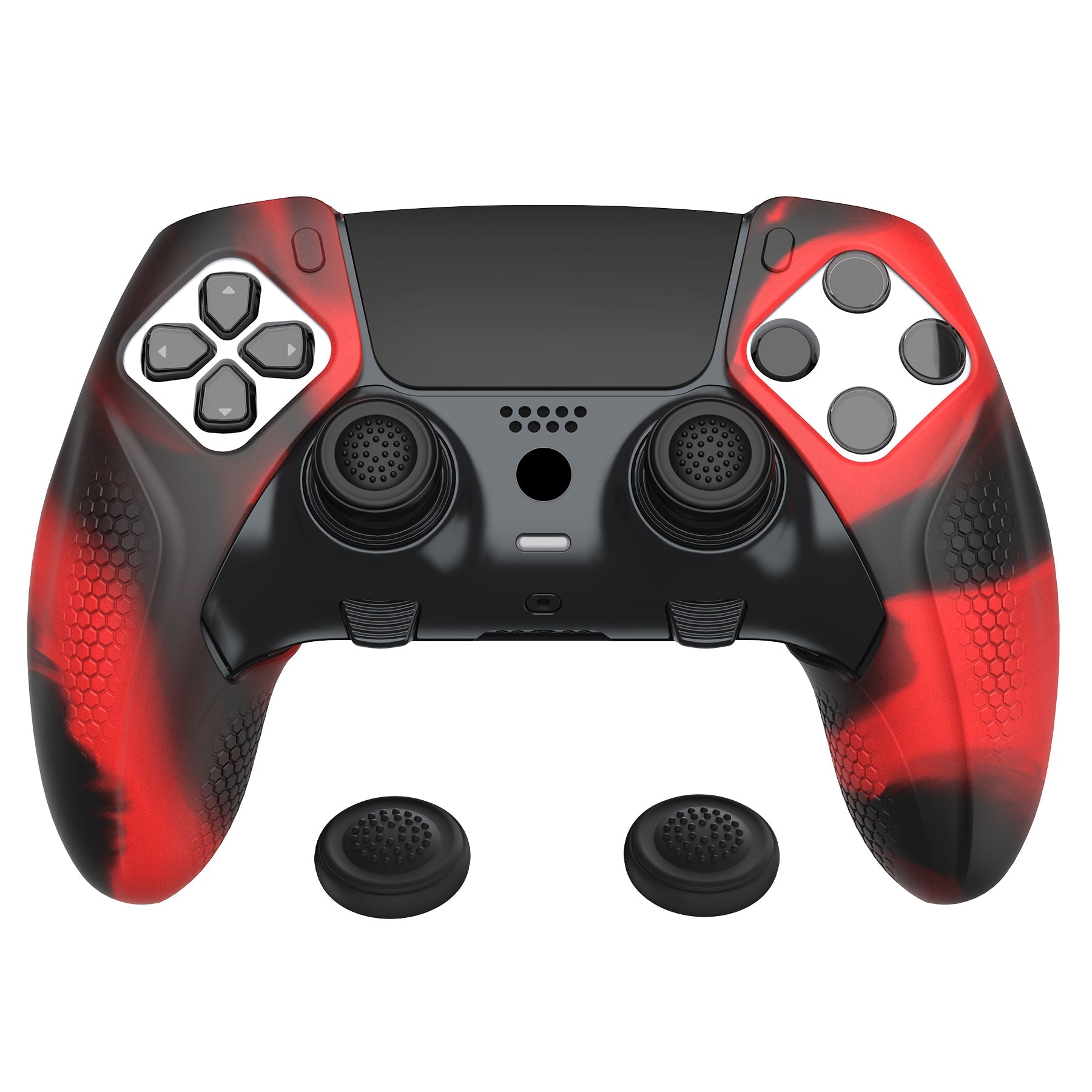 PlayVital Ninja Edition Anti-Slip Half-Covered Silicone Cover Skin with Thumb Grip Caps for PS5 Edge Controller - Red & Black PlayVital