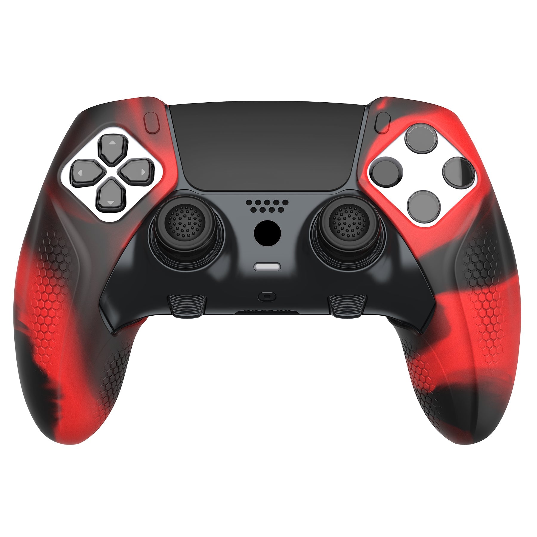 PlayVital Ninja Edition Anti-Slip Half-Covered Silicone Cover Skin with Thumb Grip Caps for PS5 Edge Controller - Red & Black PlayVital