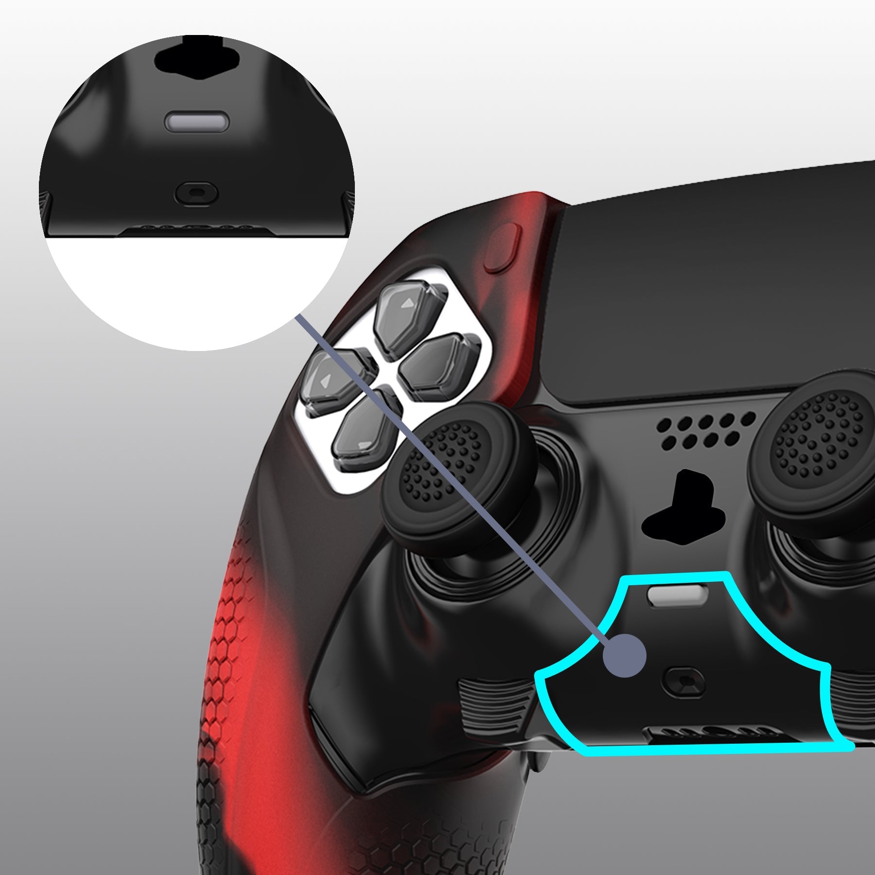 PlayVital Ninja Edition Anti-Slip Half-Covered Silicone Cover Skin with Thumb Grip Caps for PS5 Edge Controller - Red & Black PlayVital